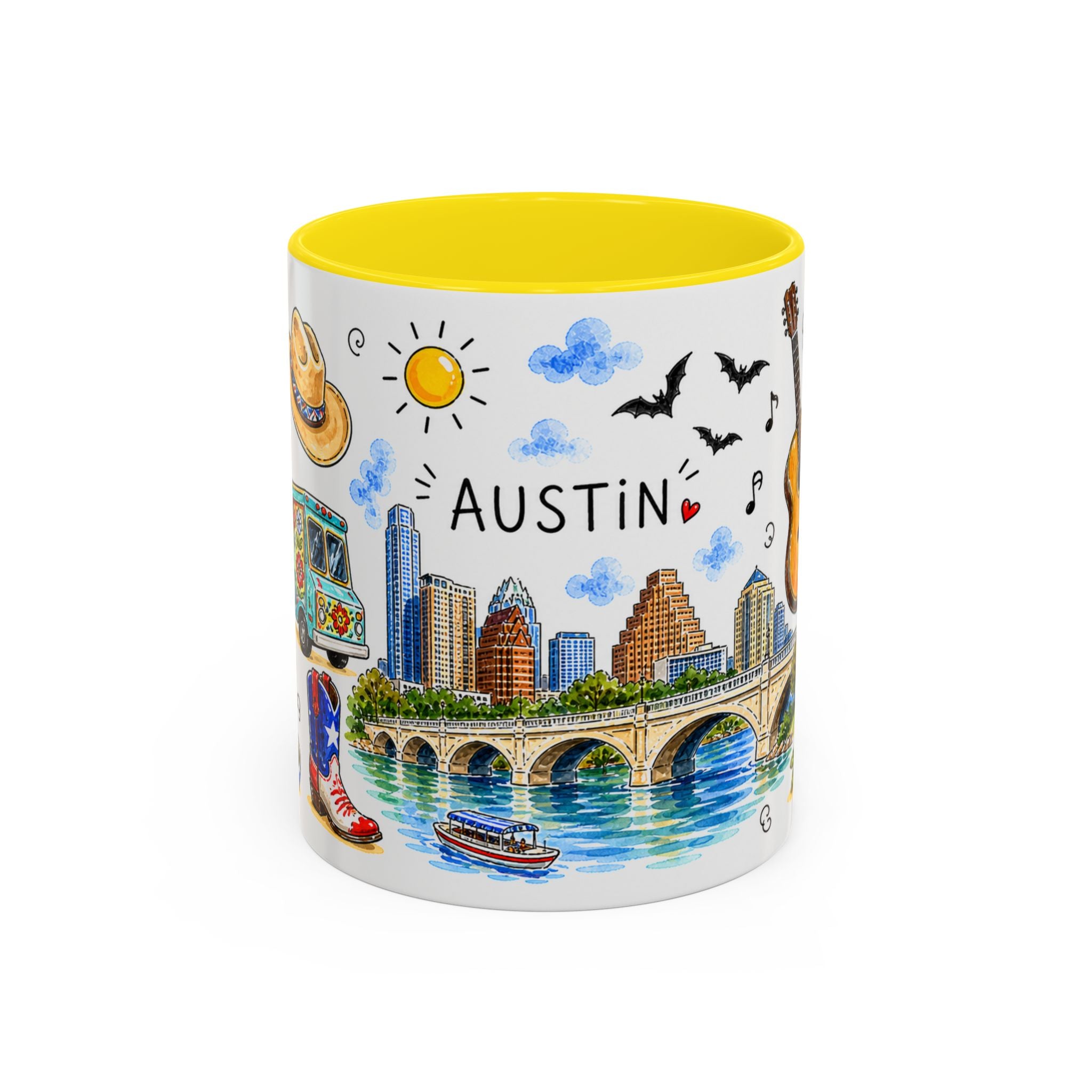 Austin Illustrated Travel Mug | City Souvenir Accent Coffee Mug | 11oz 15oz Ceramic Cup