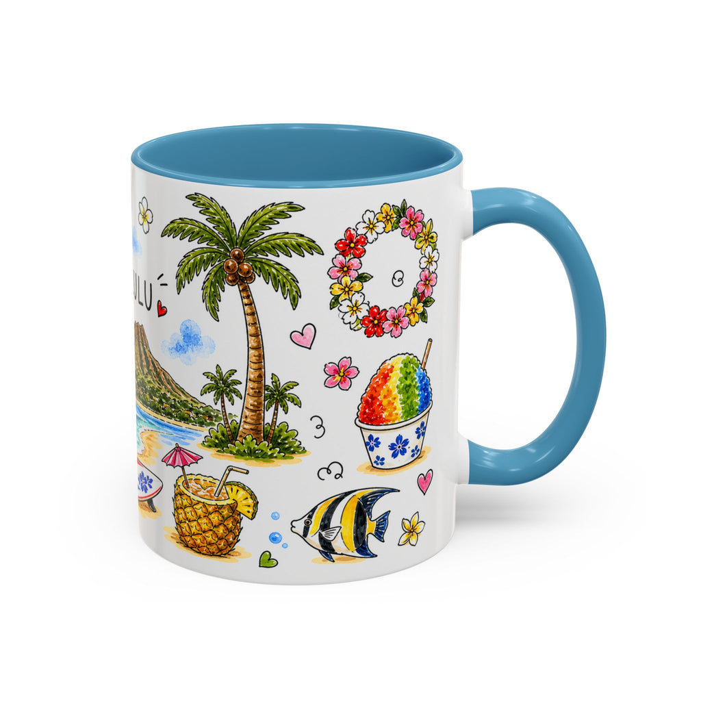 Honolulu Illustrated Travel Mug | City Souvenir Accent Coffee Mug | 11oz 15oz Ceramic Cup