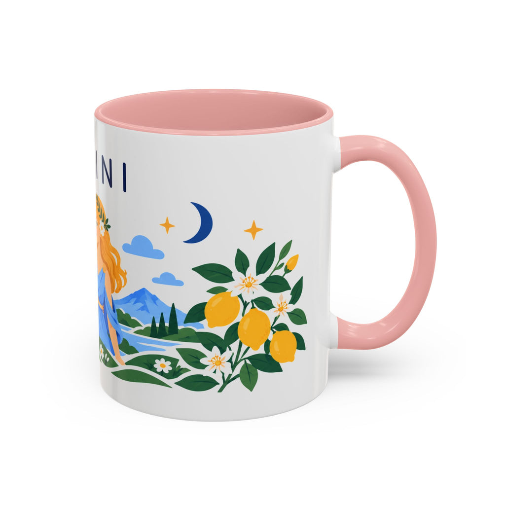 Gemini Zodiac Coffee Mug | Twins and Floral Design | Astrology Birthday Gift | 11 oz 15 oz Ceramic Accent Mug