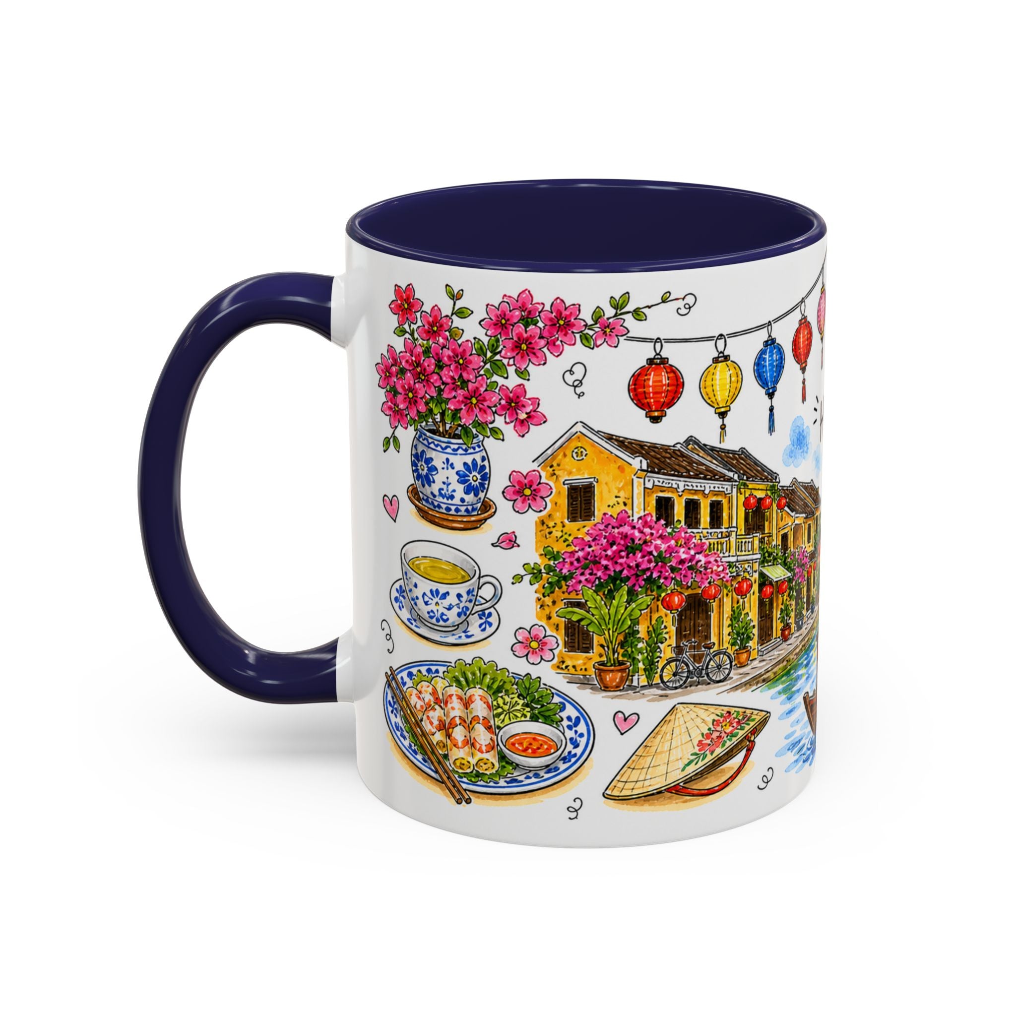 Hoi An Illustrated Travel Mug | City Souvenir Accent Coffee Mug | 11oz 15oz Ceramic Cup