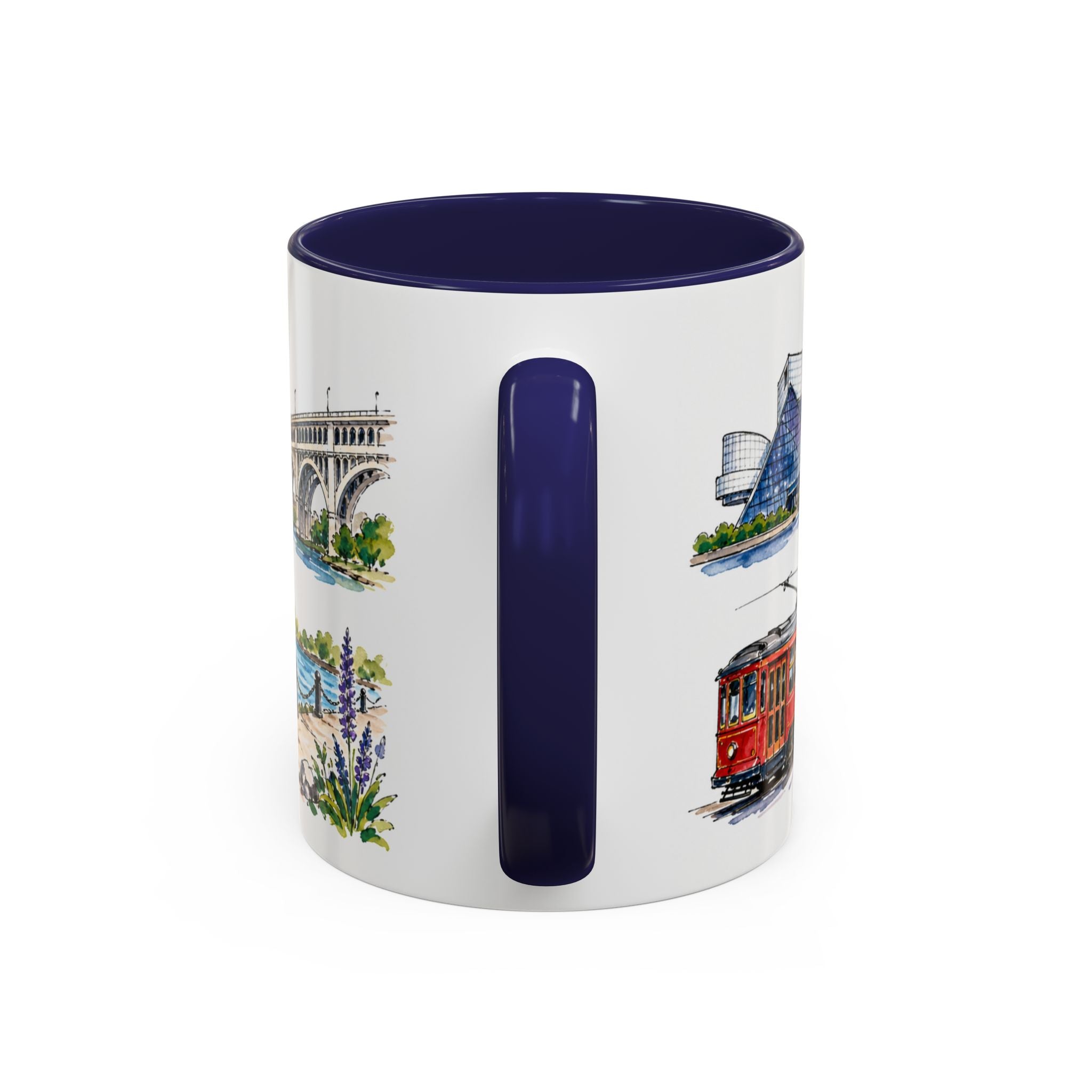 Cleveland Illustrated Travel Mug | City Souvenir Accent Coffee Mug | 11oz 15oz Ceramic Cup
