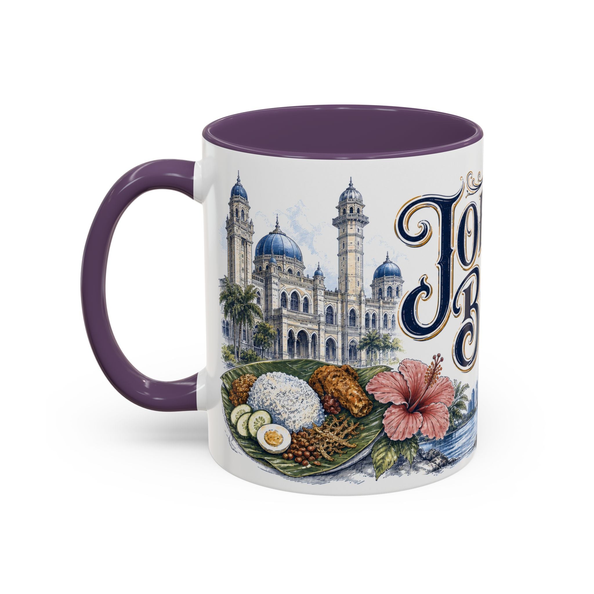 Johor Bahru Coffee Mug | Malaysia Travel Souvenir | Vintage Illustrated City Gift | 11 oz 15 oz Accent Mug