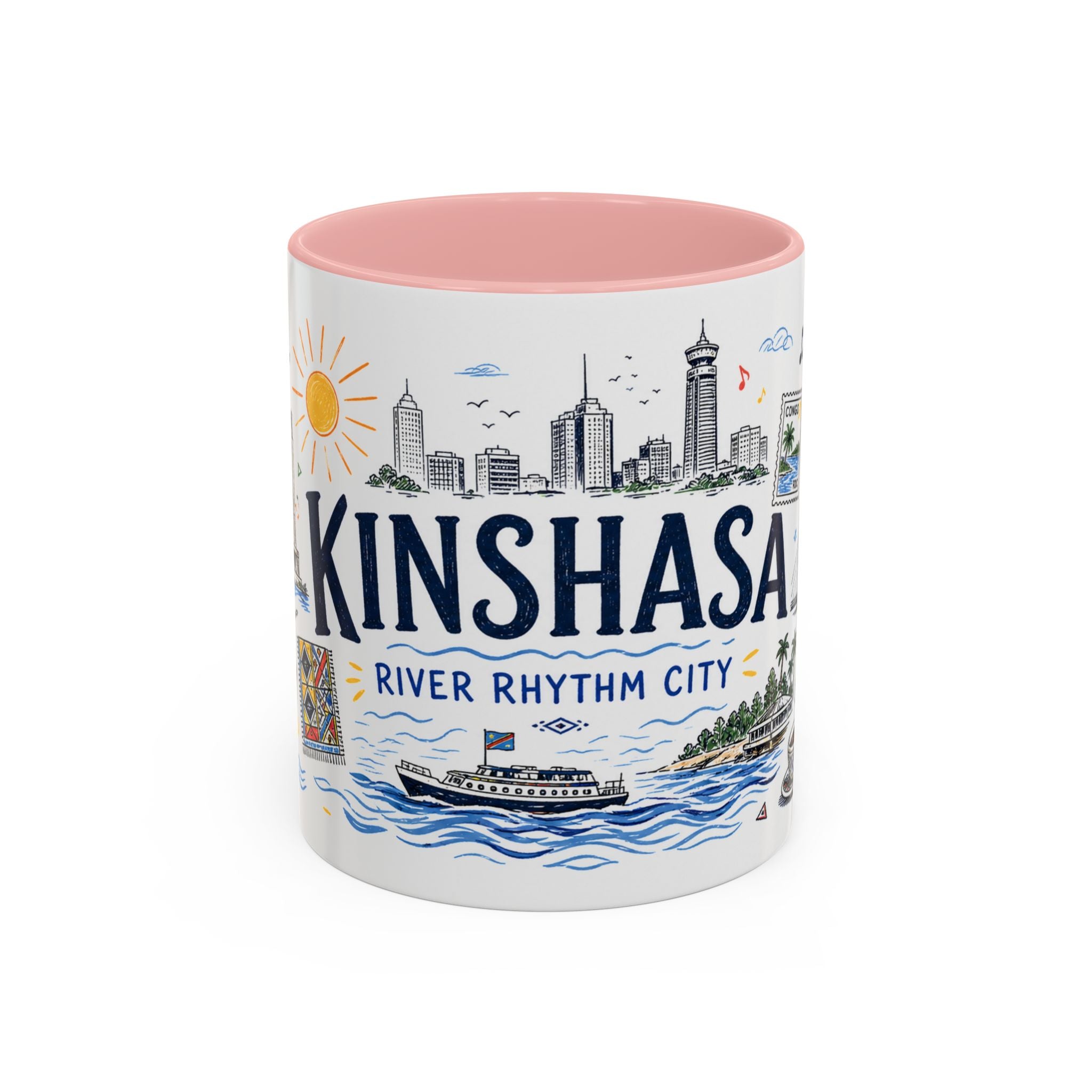 Kinshasa Coffee Mug | DR Congo Souvenir Travel Gift | Accent Color Ceramic 11oz 15oz