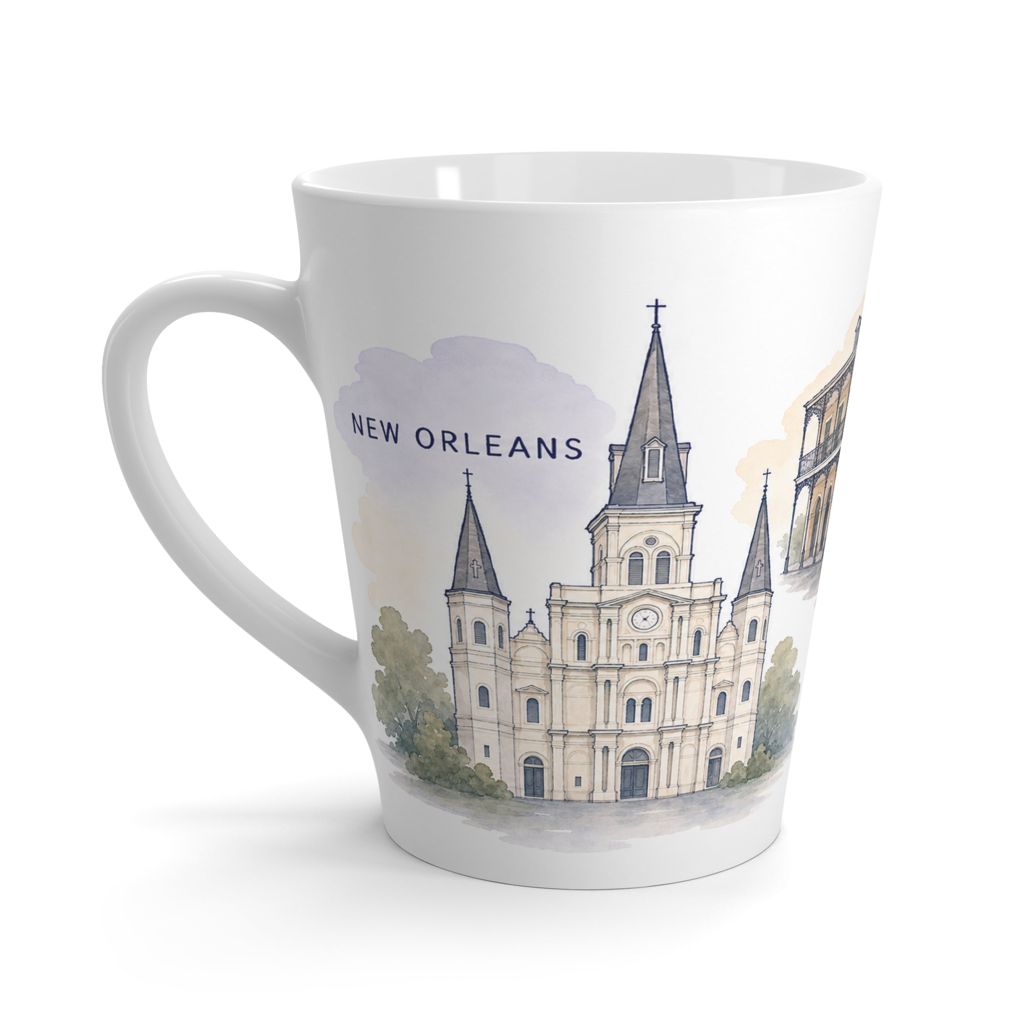 New Orleans Latte Mug | Watercolor City Travel Mug | 12 oz Ceramic Souvenir Gift