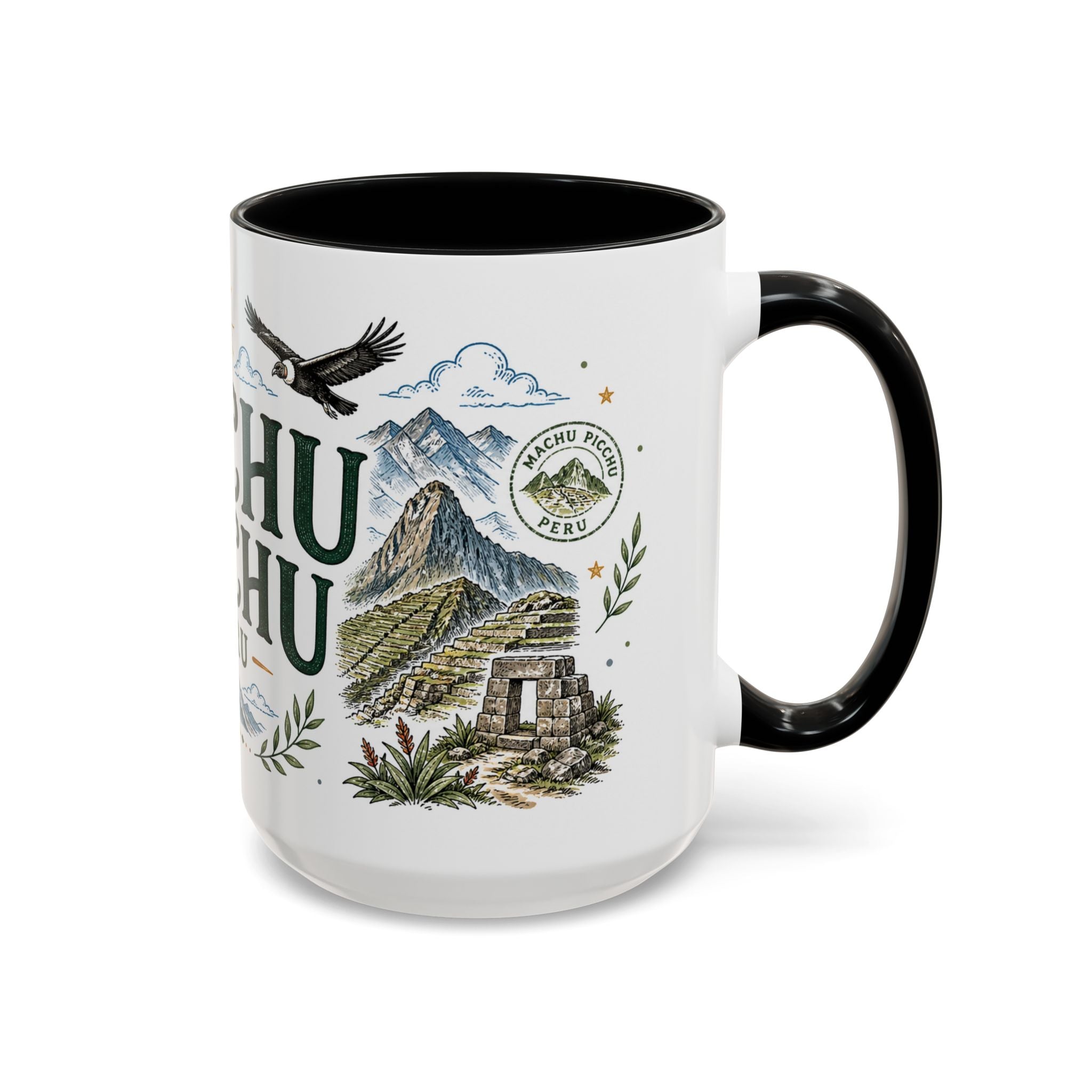 Machu Picchu Coffee Mug | Travel Destination Souvenir Gift | Accent Color Ceramic 11oz 15oz