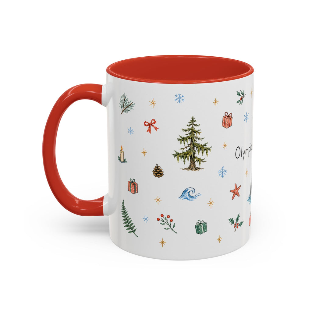 Olympic National Park Christmas Mug | Watercolor Travel Souvenir | Holiday Gift | Accent Ceramic Coffee Cup 11oz 15oz