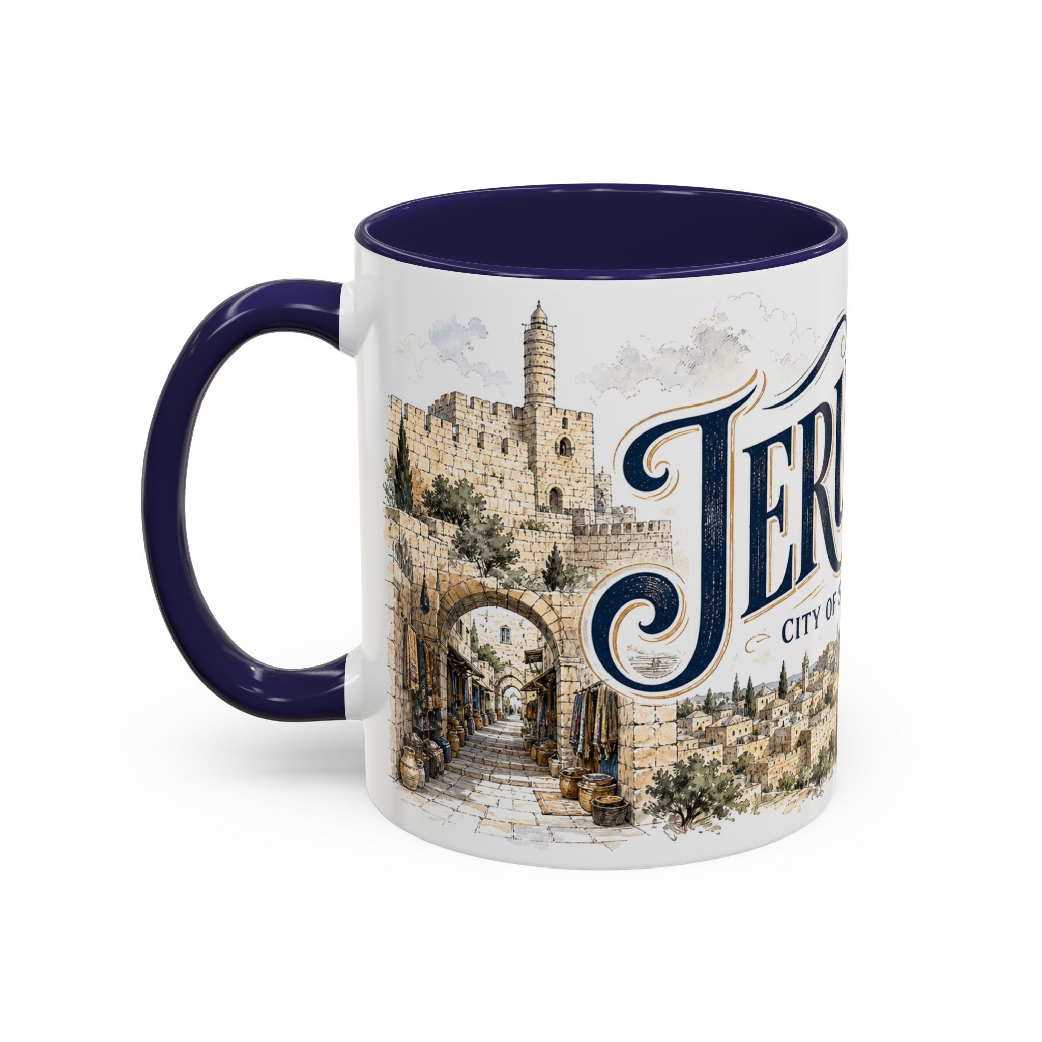 Jerusalem Coffee Mug | Jerusalem region Travel Souvenir | Vintage Illustrated City Gift | 11 oz 15 oz Accent Mug