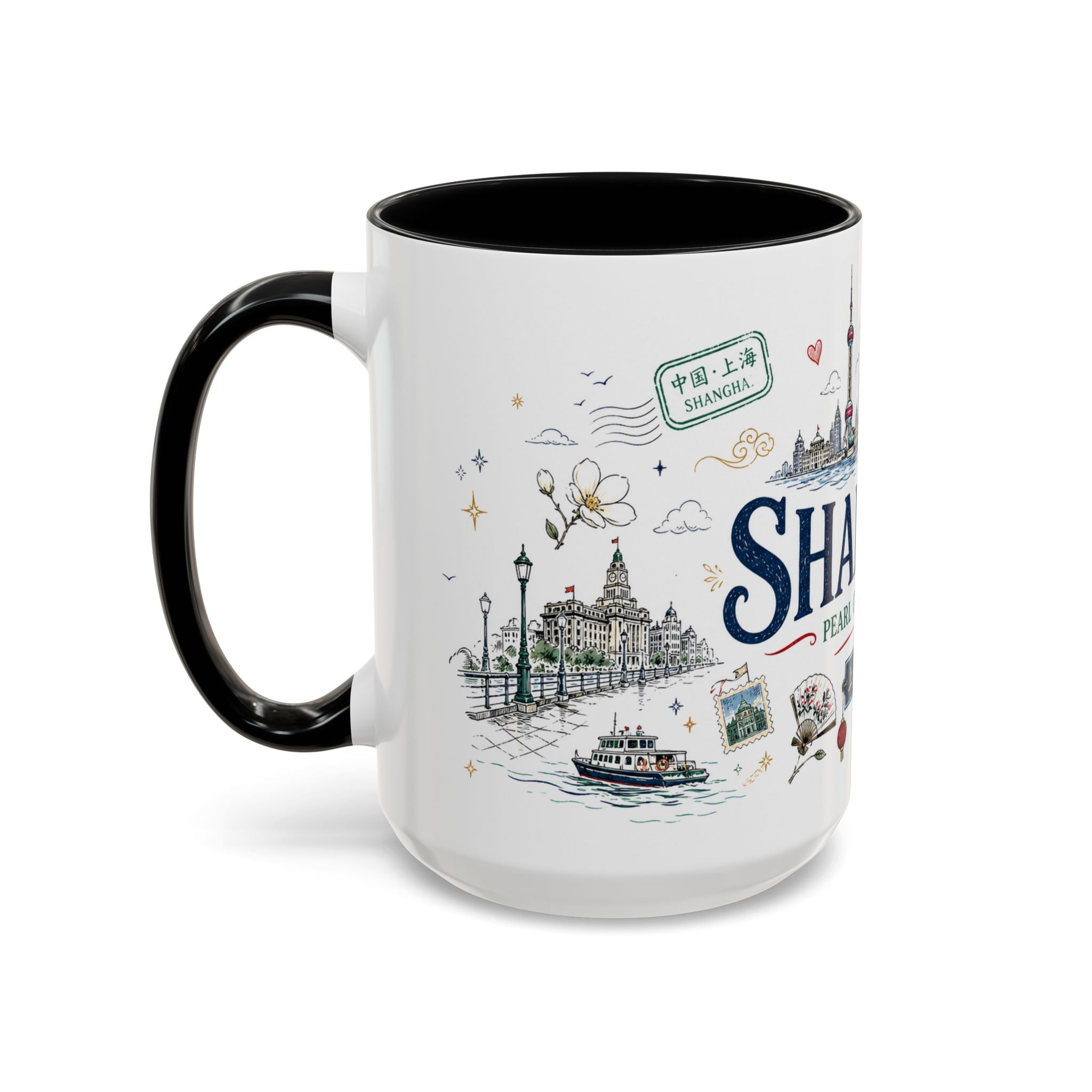 Shanghai Coffee Mug | China Souvenir Travel Gift | Accent Color Ceramic 11oz 15oz