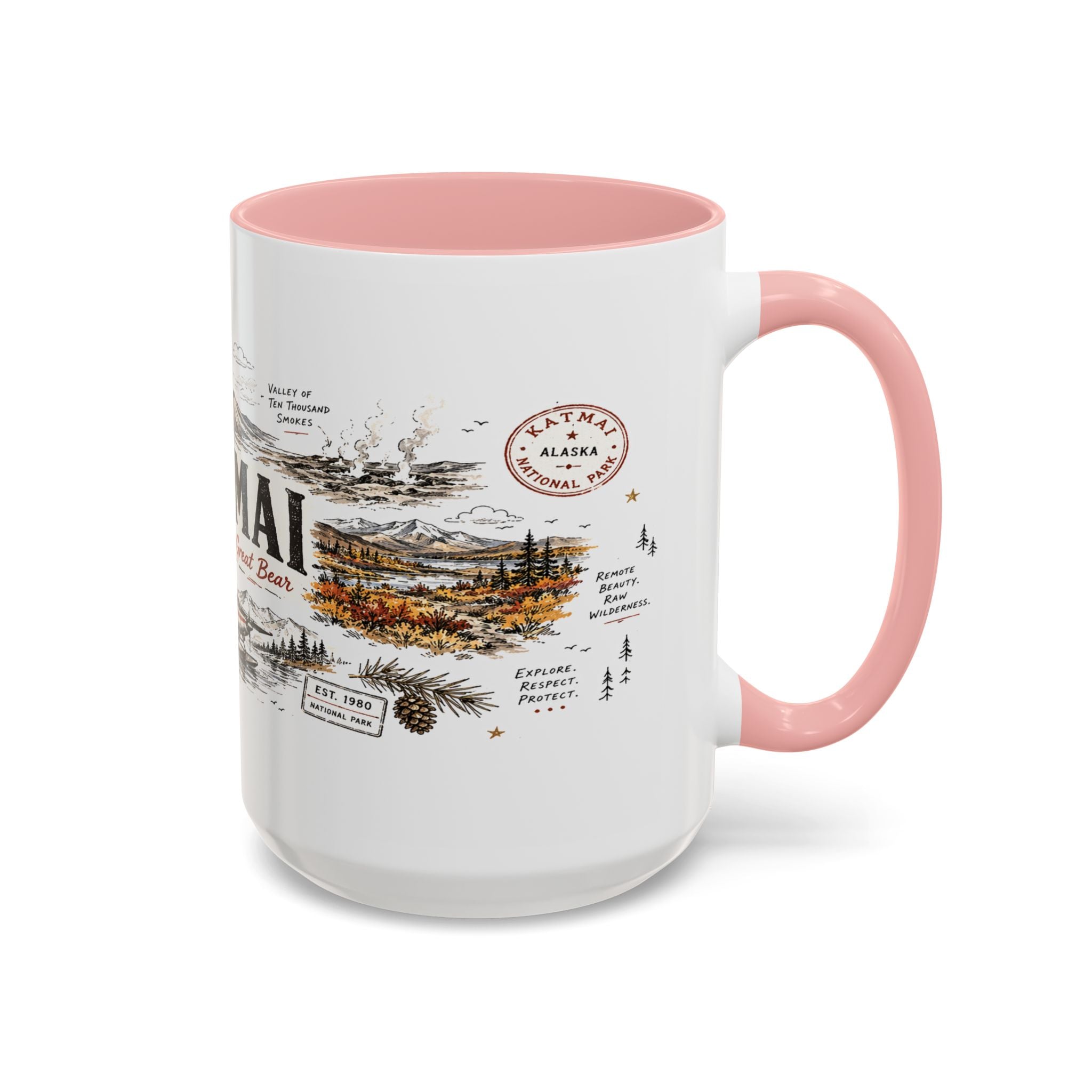 Katmai National Park Coffee Mug | Alaska Bear Watching Wildlife Gift | Accent Color Ceramic 11oz 15oz
