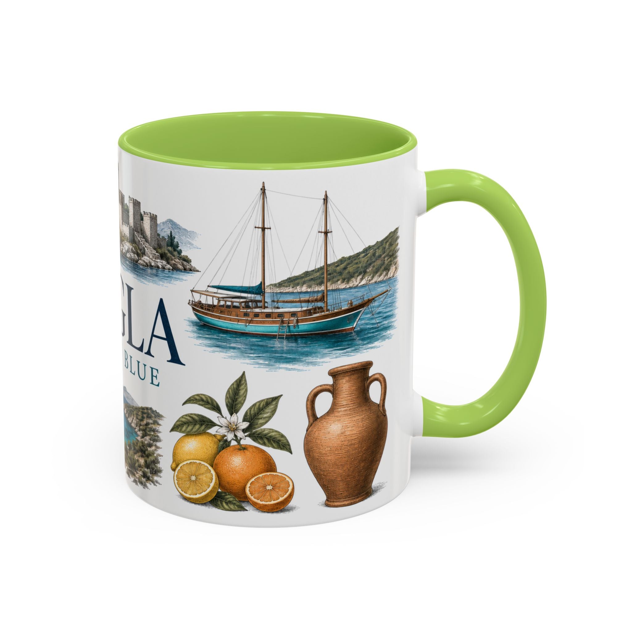 Mugla Coffee Mug | Turkey Travel Souvenir | Vintage Illustrated City Gift | 11 oz 15 oz Accent Mug