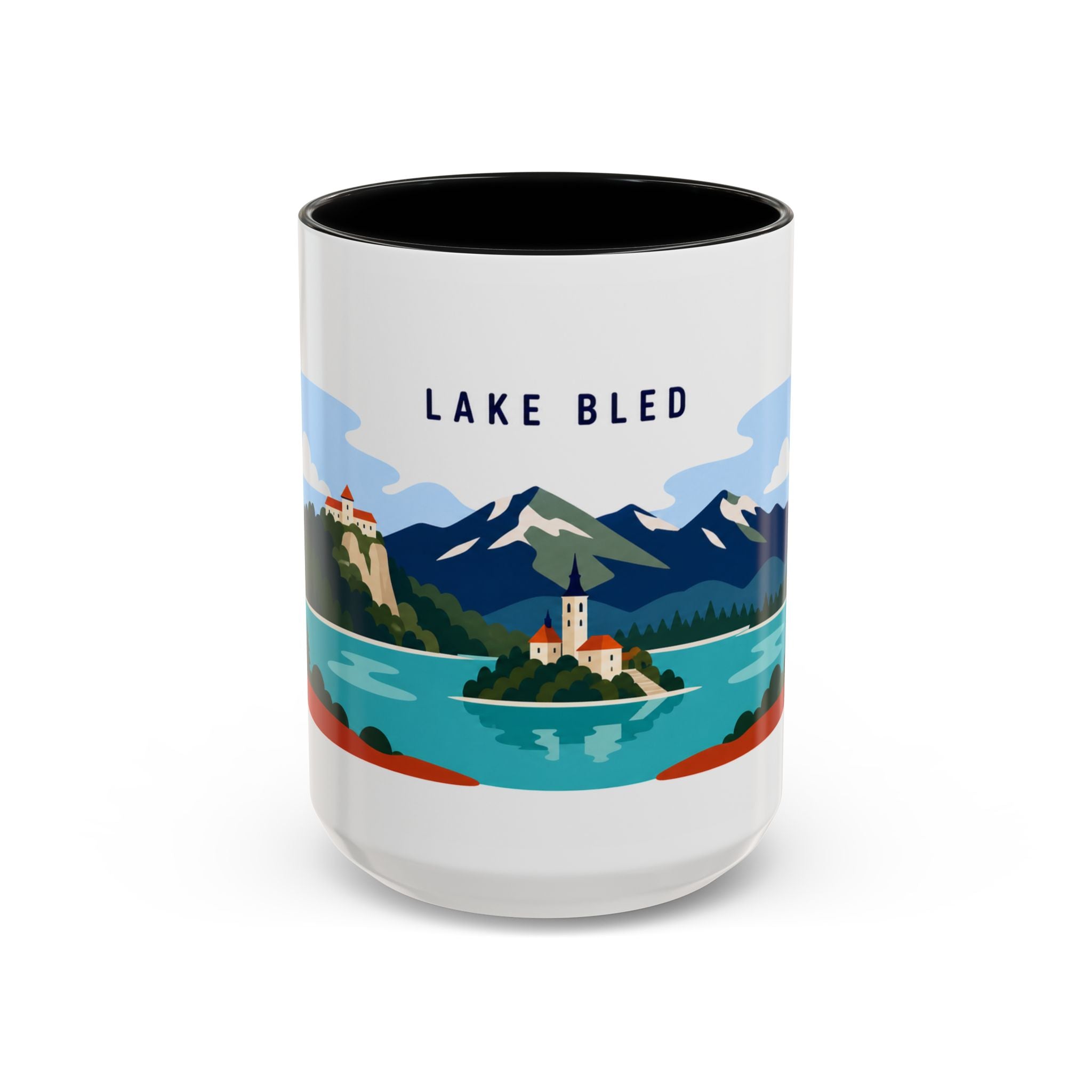 Lake Bled Coffee Mug | Travel Destination Souvenir Gift | Accent Color Ceramic 11oz 15oz