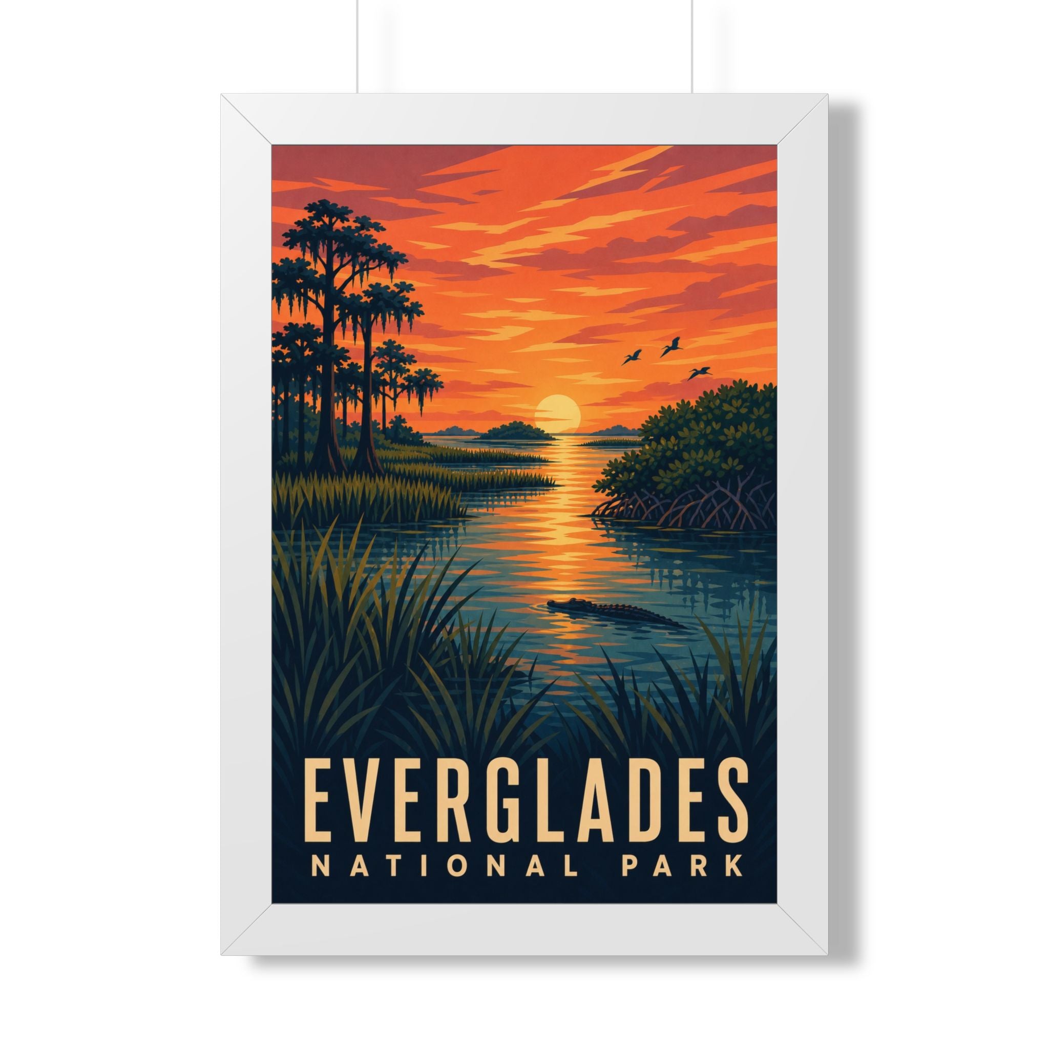 Everglades National Park Framed Poster | Vintage Travel Wall Art | Black Walnut White Frame | 16x24 20x30