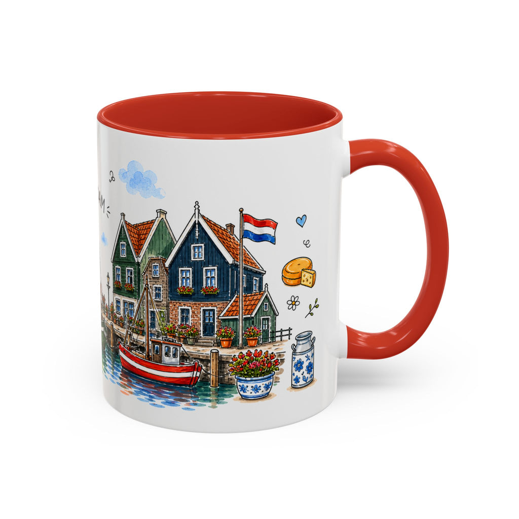 Volendam Illustrated Travel Mug | Netherlands Souvenir Accent Coffee Mug | 11oz 15oz Ceramic Cup
