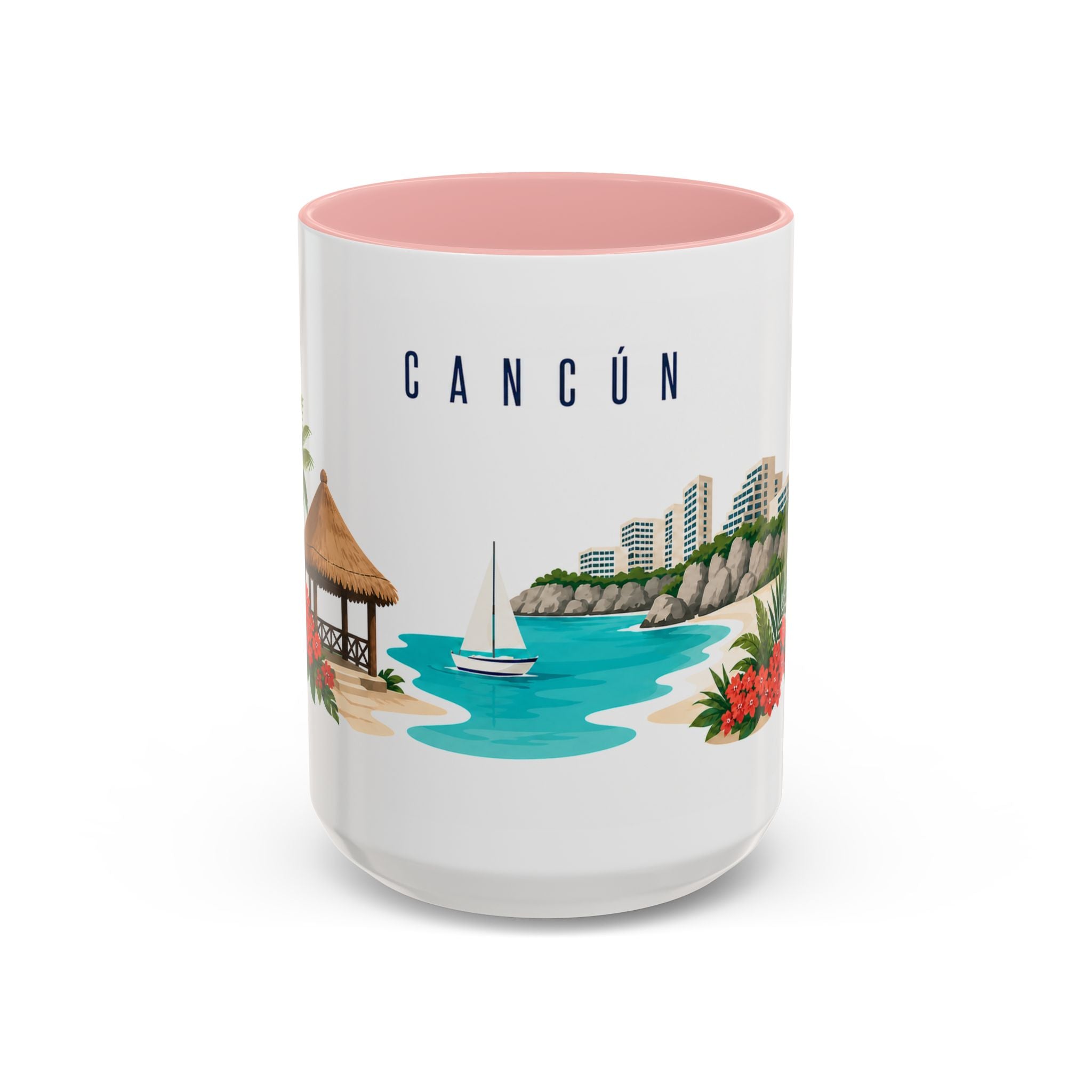 Cancún Coffee Mug | Mexico Travel Souvenir | Porcelain Decal City Gift | 11oz 15oz Accent Mug