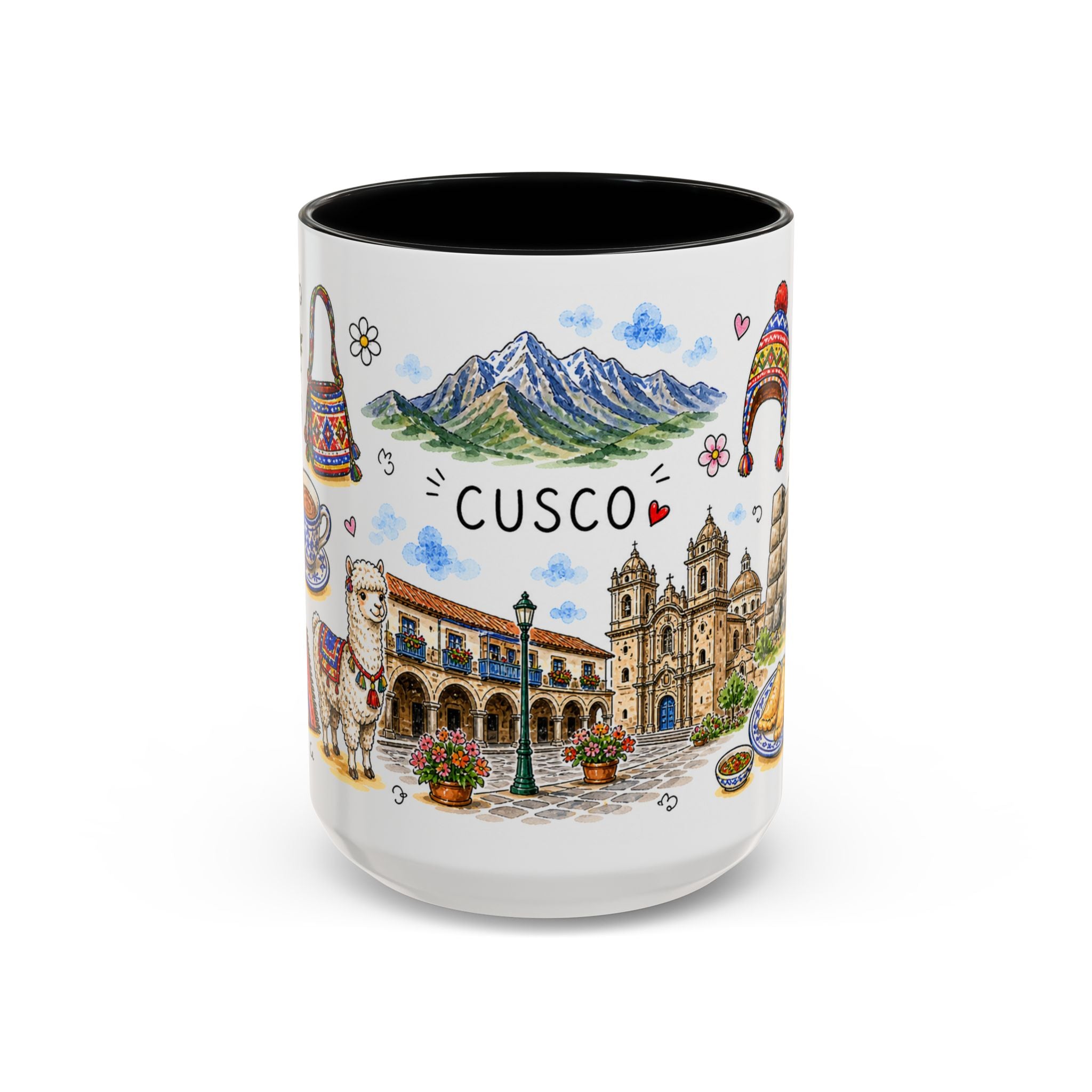 Cusco Illustrated Travel Mug | City Souvenir Accent Coffee Mug | 11oz 15oz Ceramic Cup