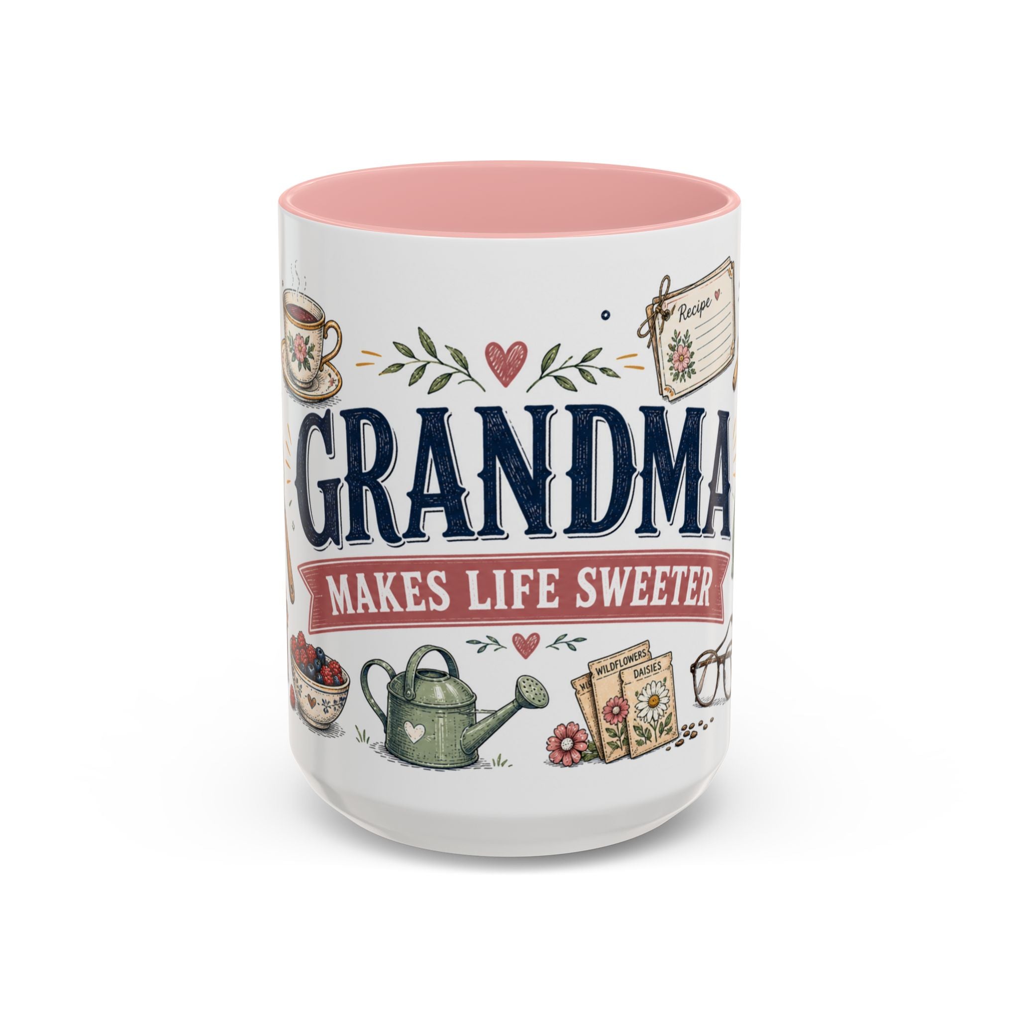 Grandma Makes Life Sweeter Coffee Mug | Gift From Grandkids | Accent Color Ceramic 11oz 15oz
