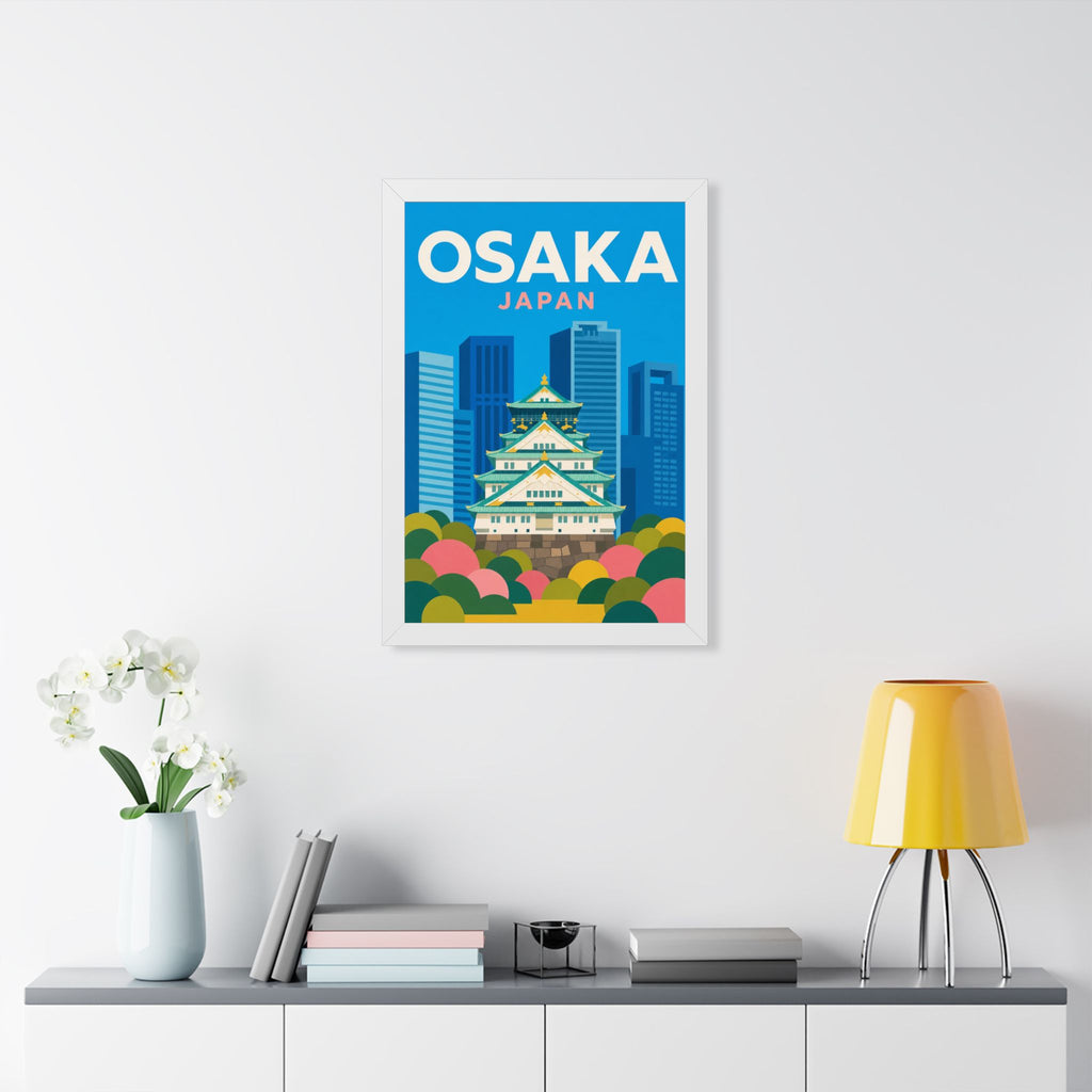 Osaka Japan Framed Poster | Vintage Travel Wall Art | Black Walnut White Frame | 16x24 20x30