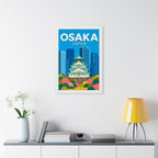 Osaka Japan Framed Poster | Vintage Travel Wall Art | Black Walnut White Frame | 16x24 20x30