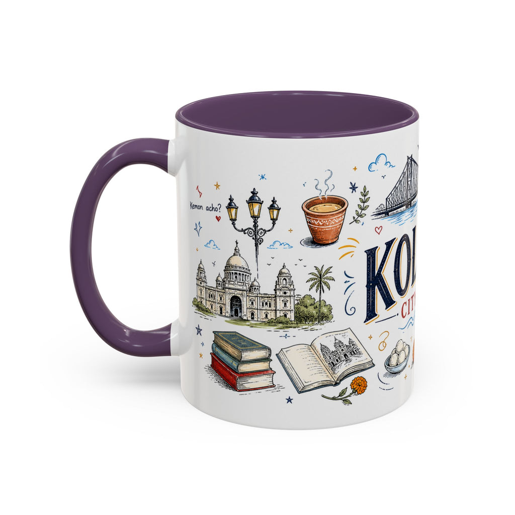Kolkata Coffee Mug | India Souvenir Travel Gift | Accent Color Ceramic 11oz 15oz