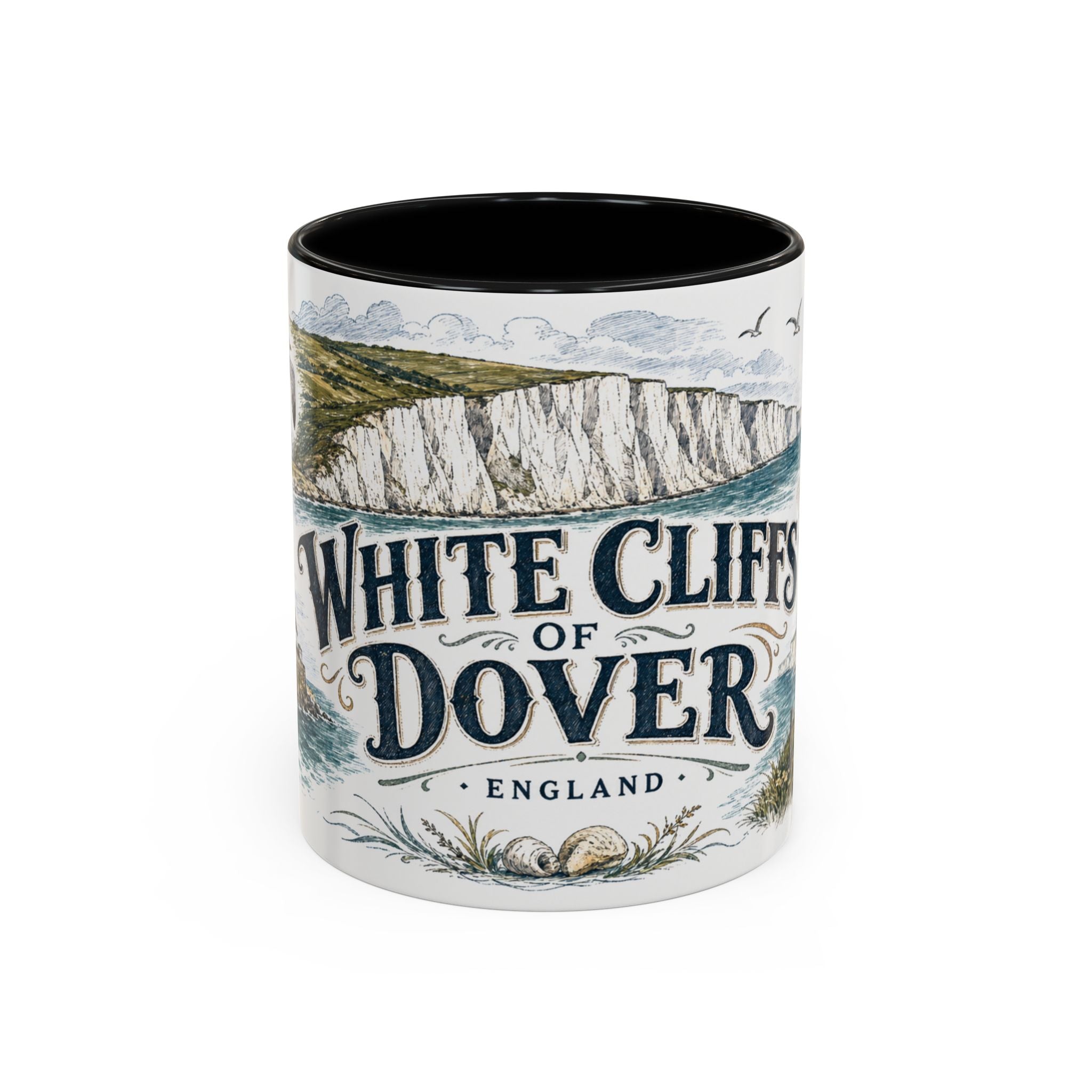White Cliffs of Dover Mug, England Travel Souvenir, Bucket List Gift, Accent Ceramic Coffee Mug 11oz 15oz