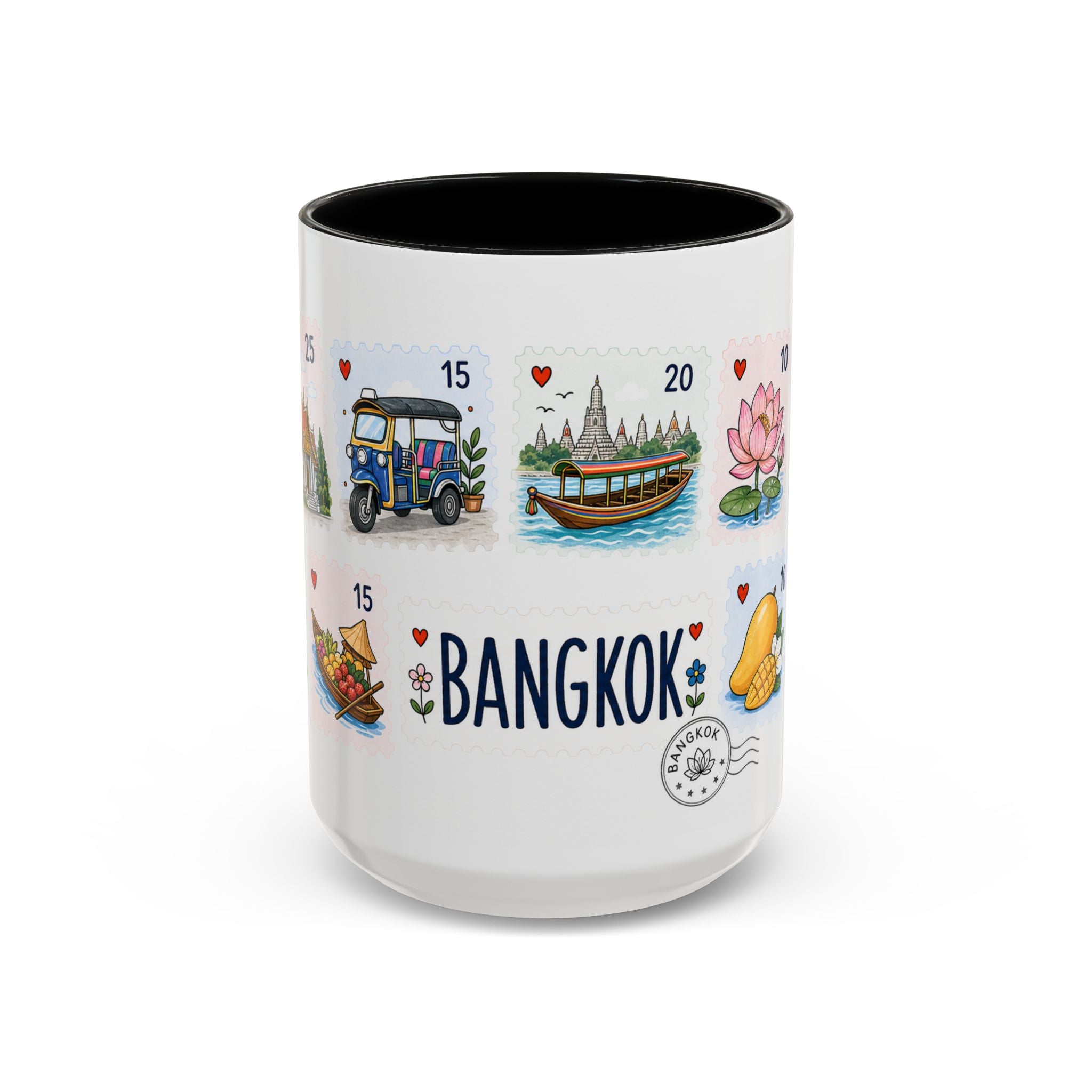 Bangkok Coffee Mug | Postage Stamp Collage Mug | Travel Souvenir Accent Cup 11oz 15oz