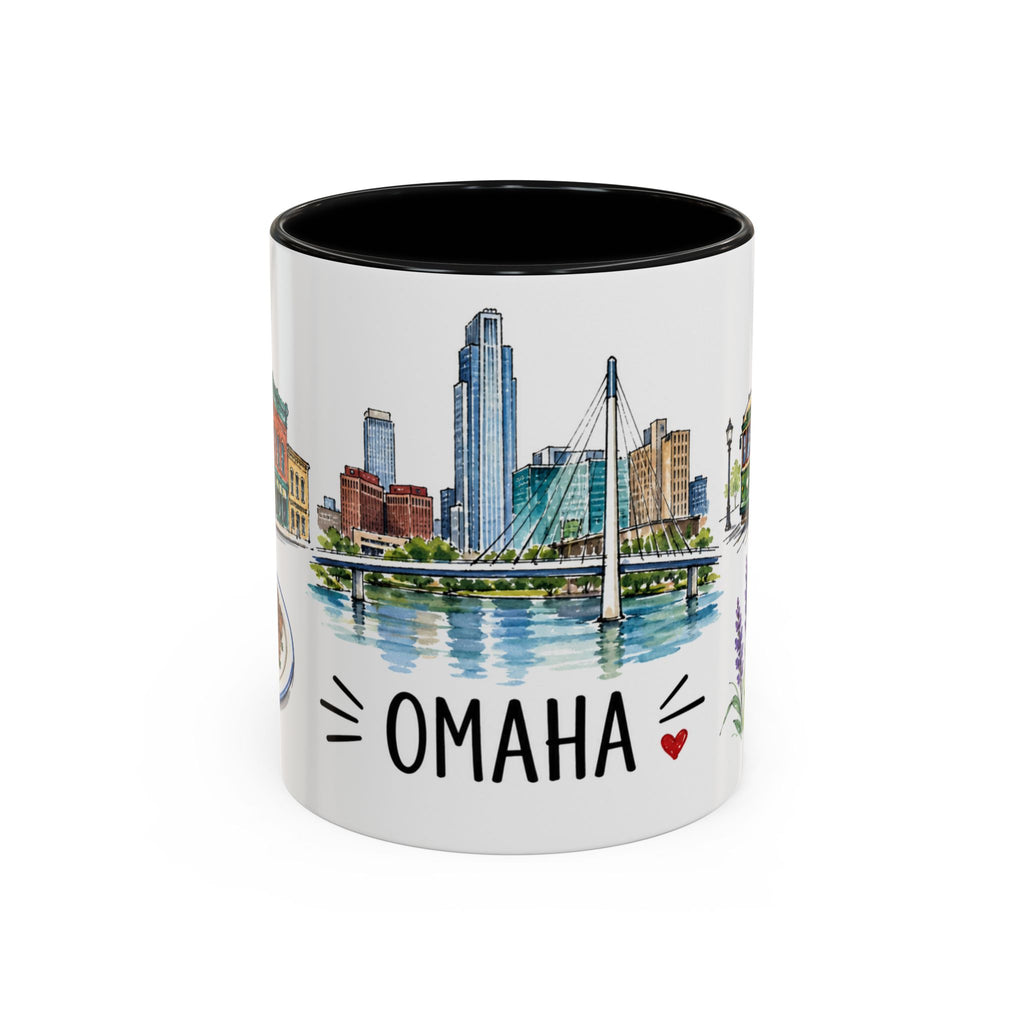 Omaha Illustrated Travel Mug | City Souvenir Accent Coffee Mug | 11oz 15oz Ceramic Cup