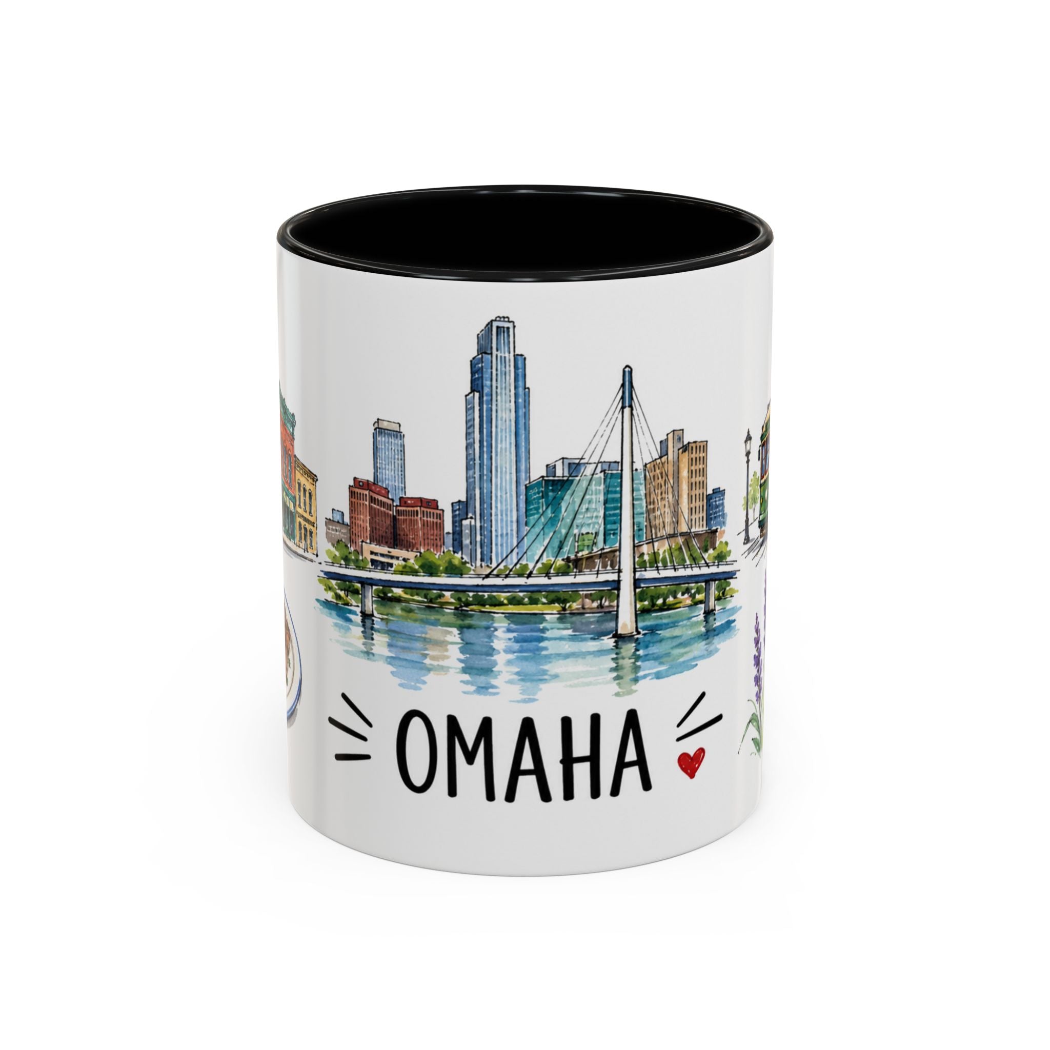 Omaha Illustrated Travel Mug | City Souvenir Accent Coffee Mug | 11oz 15oz Ceramic Cup