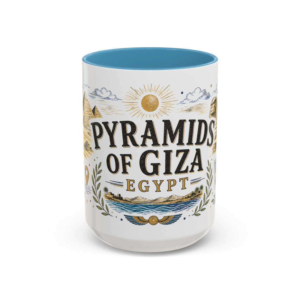 Pyramids of Giza Coffee Mug | Travel Destination Souvenir Gift | Accent Color Ceramic 11oz 15oz
