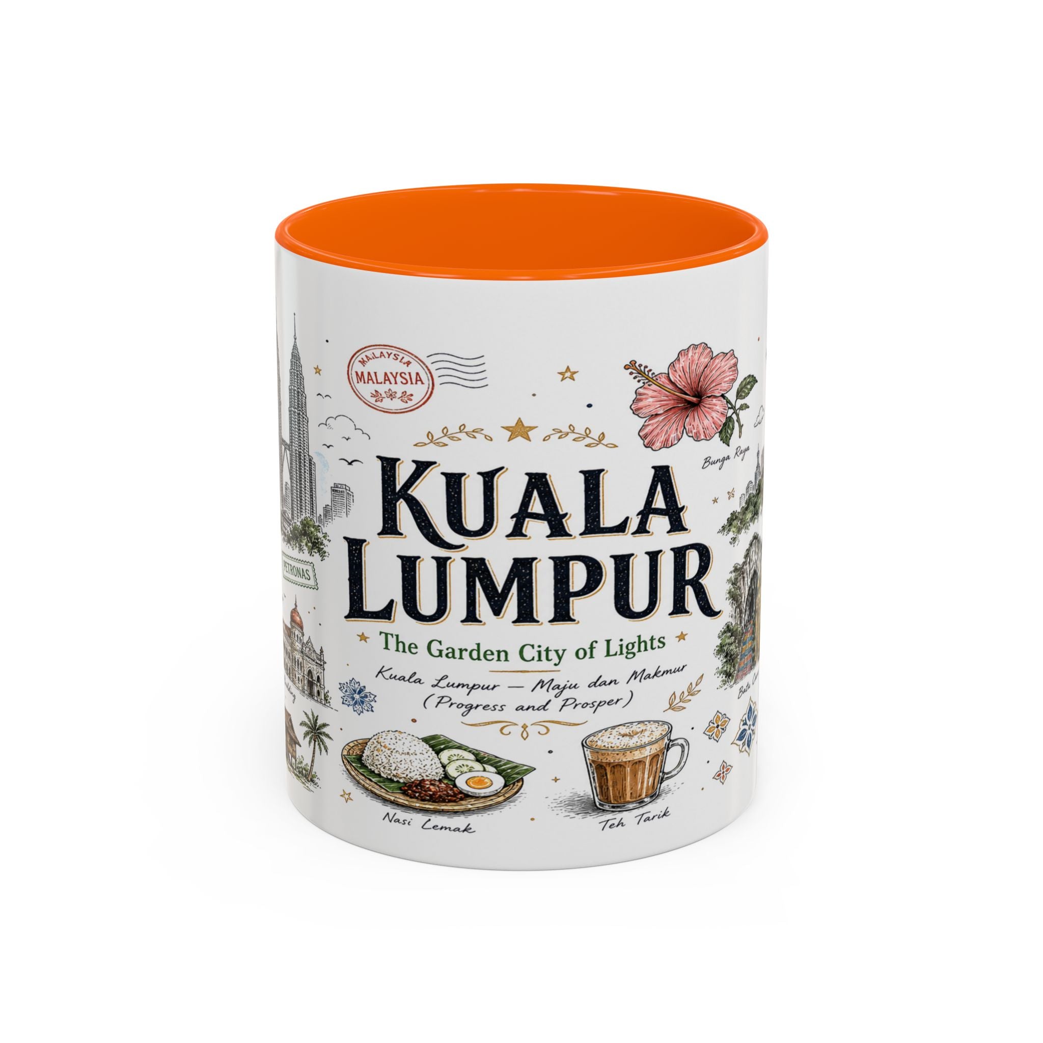Kuala Lumpur Coffee Mug | Malaysia Souvenir Travel Gift | Accent Color Ceramic 11oz 15oz