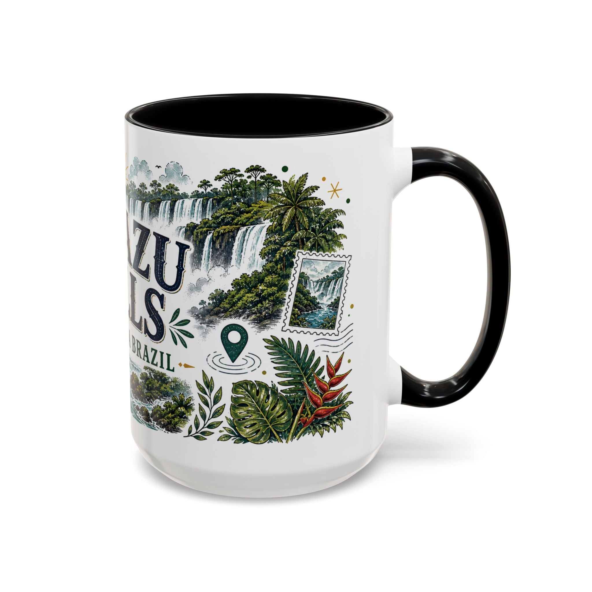 Iguazu Falls Coffee Mug | Travel Destination Souvenir Gift | Accent Color Ceramic 11oz 15oz