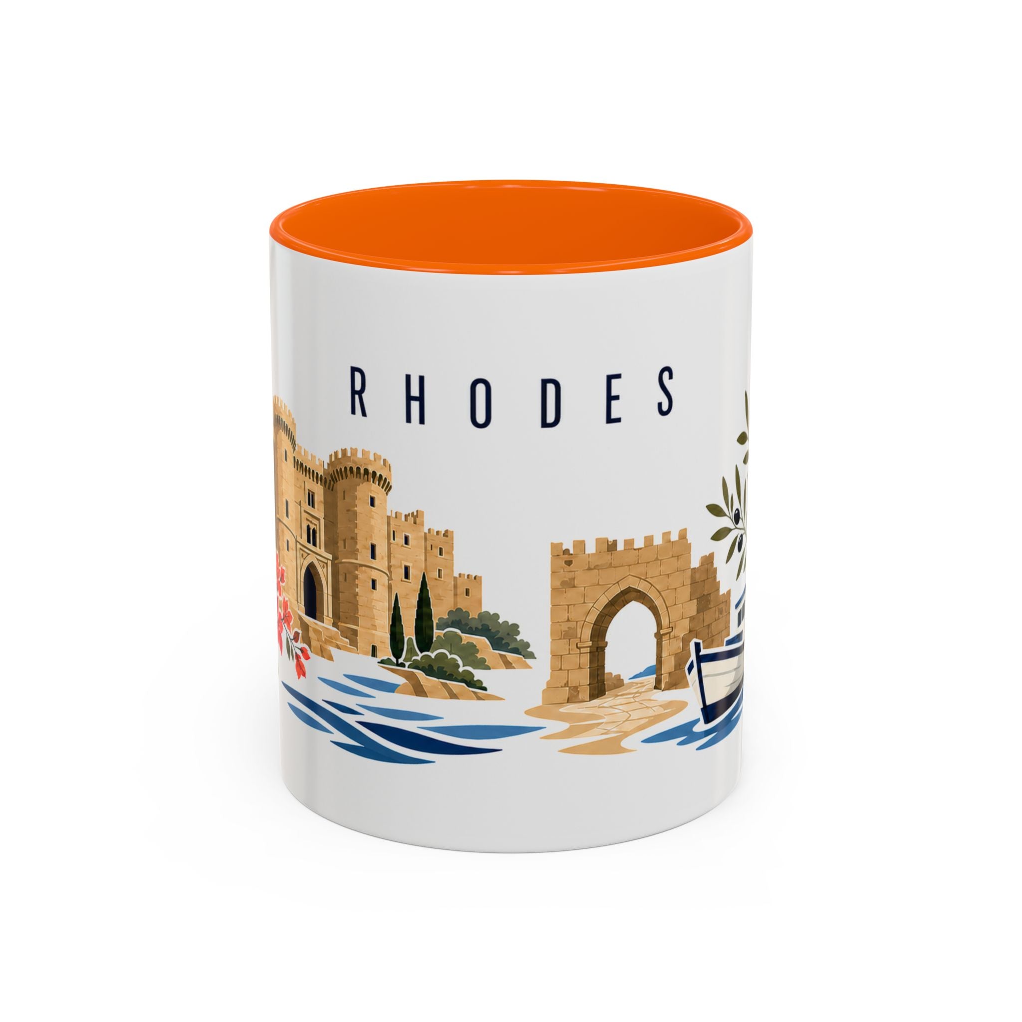 Rhodes Coffee Mug | Greece Travel Souvenir | Porcelain Decal City Gift | 11oz 15oz Accent Mug
