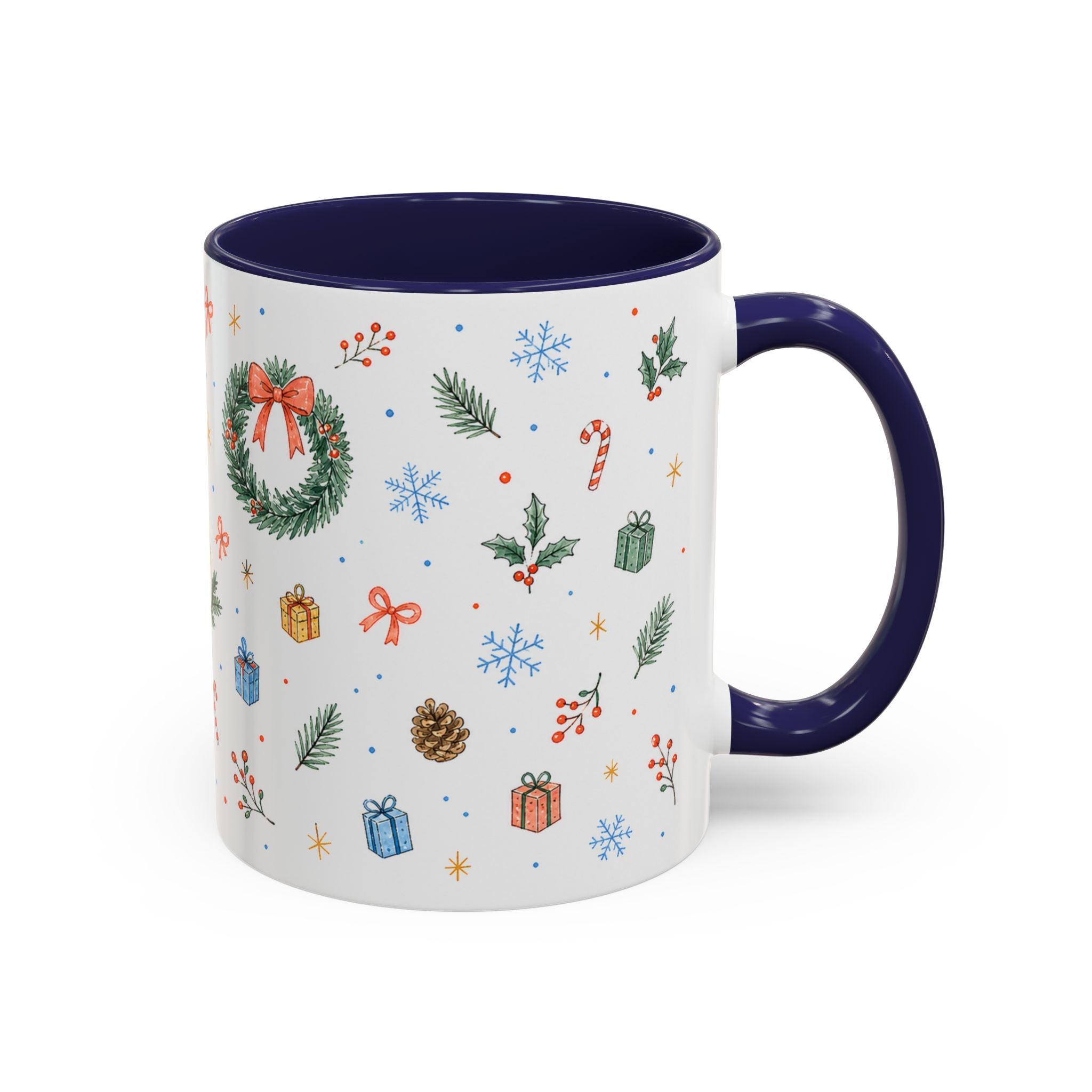 Christmas Candle Mug | Holly Wreath Watercolor Holiday Gift | Accent Cup 11oz 15oz