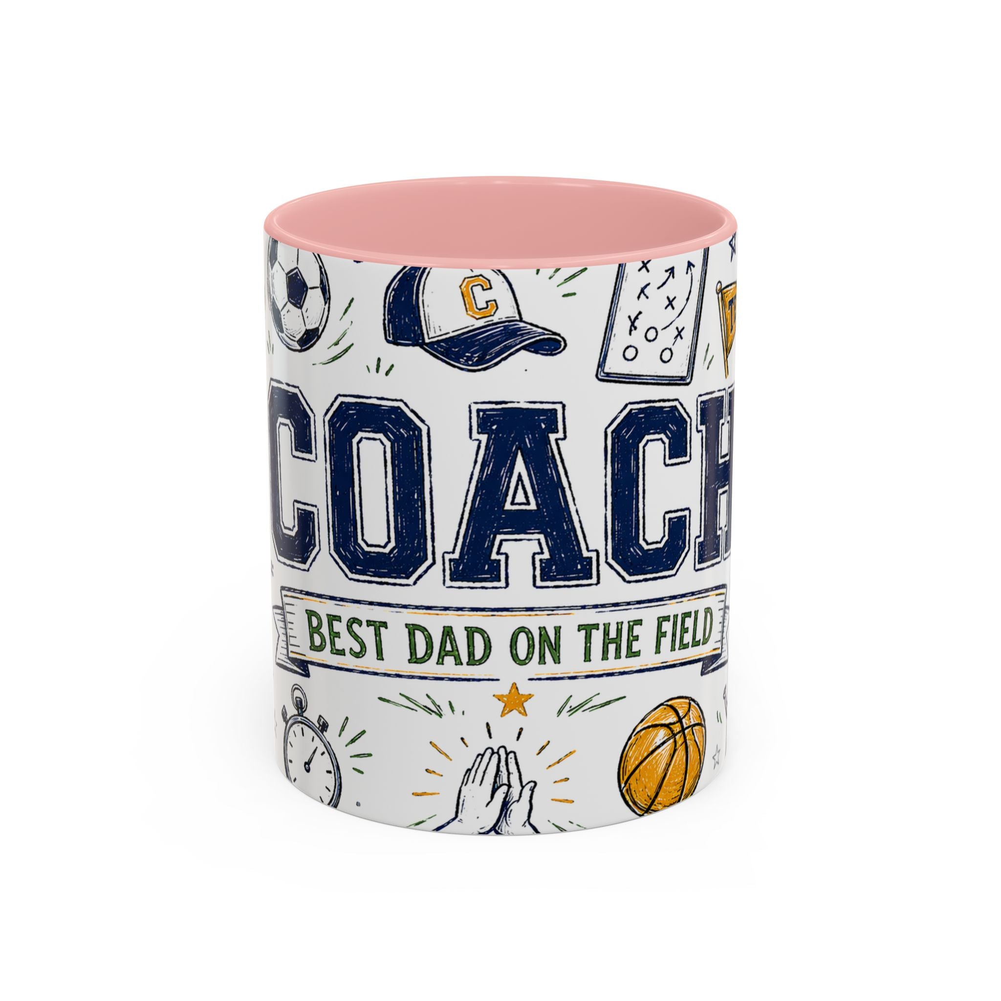 Coach Best Dad On The Field Coffee Mug | Father's Day Gift for Dad | Accent Color Ceramic 11oz 15oz