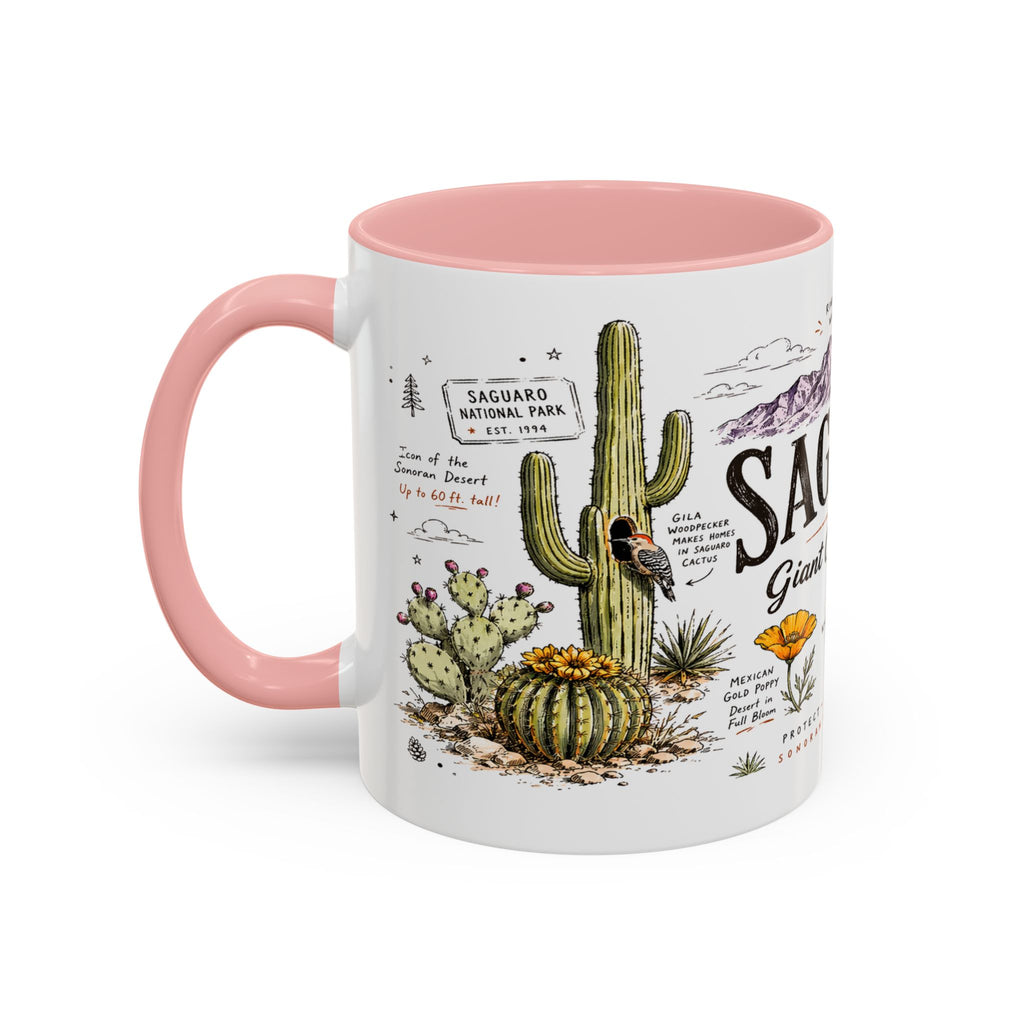 Saguaro National Park Coffee Mug | Arizona Desert Cactus Sunset Gift | Accent Color Ceramic 11oz 15oz