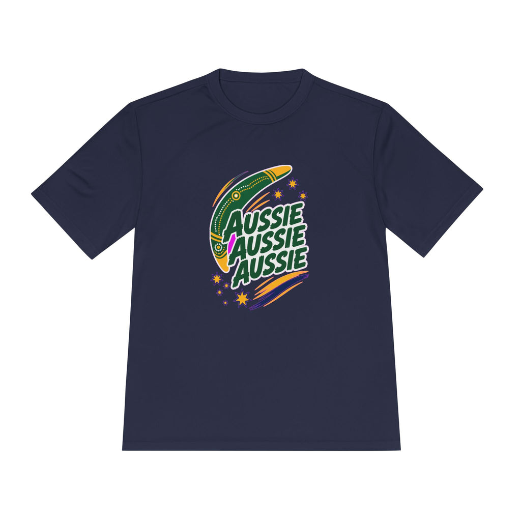Australia Fan T-Shirt, Aussie Boomerang Design, Moisture Wicking Sport Tee