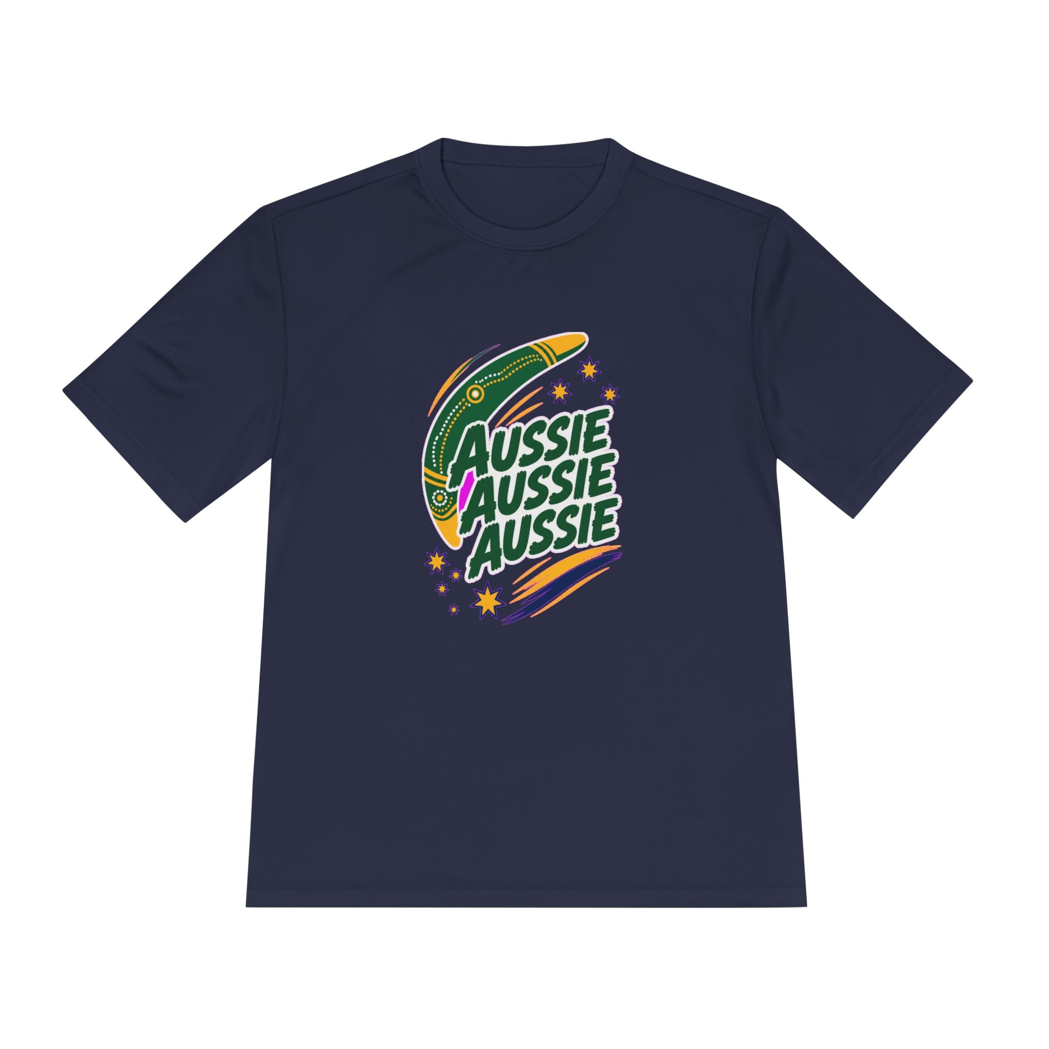 Australia Fan T-Shirt, Aussie Boomerang Design, Moisture Wicking Sport Tee