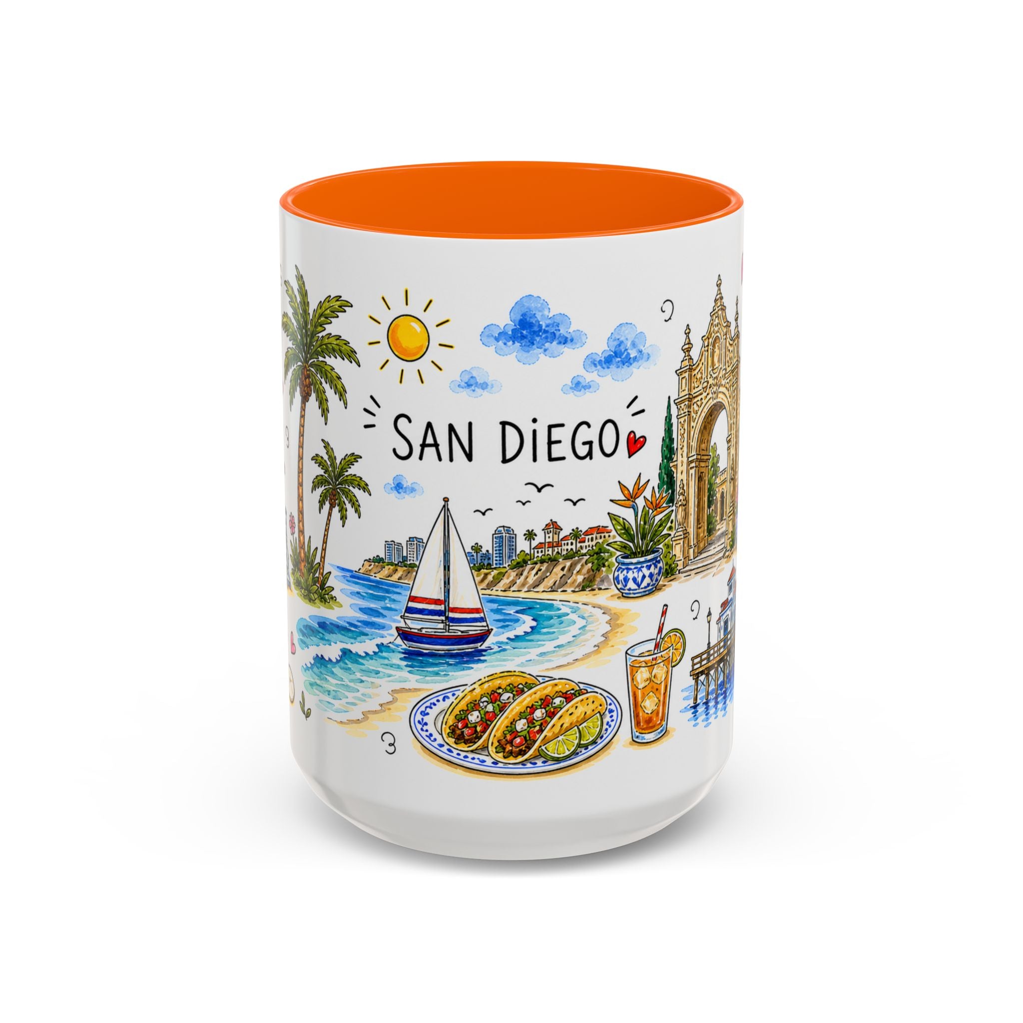 San Diego Illustrated Travel Mug | City Souvenir Accent Coffee Mug | 11oz 15oz Ceramic Cup