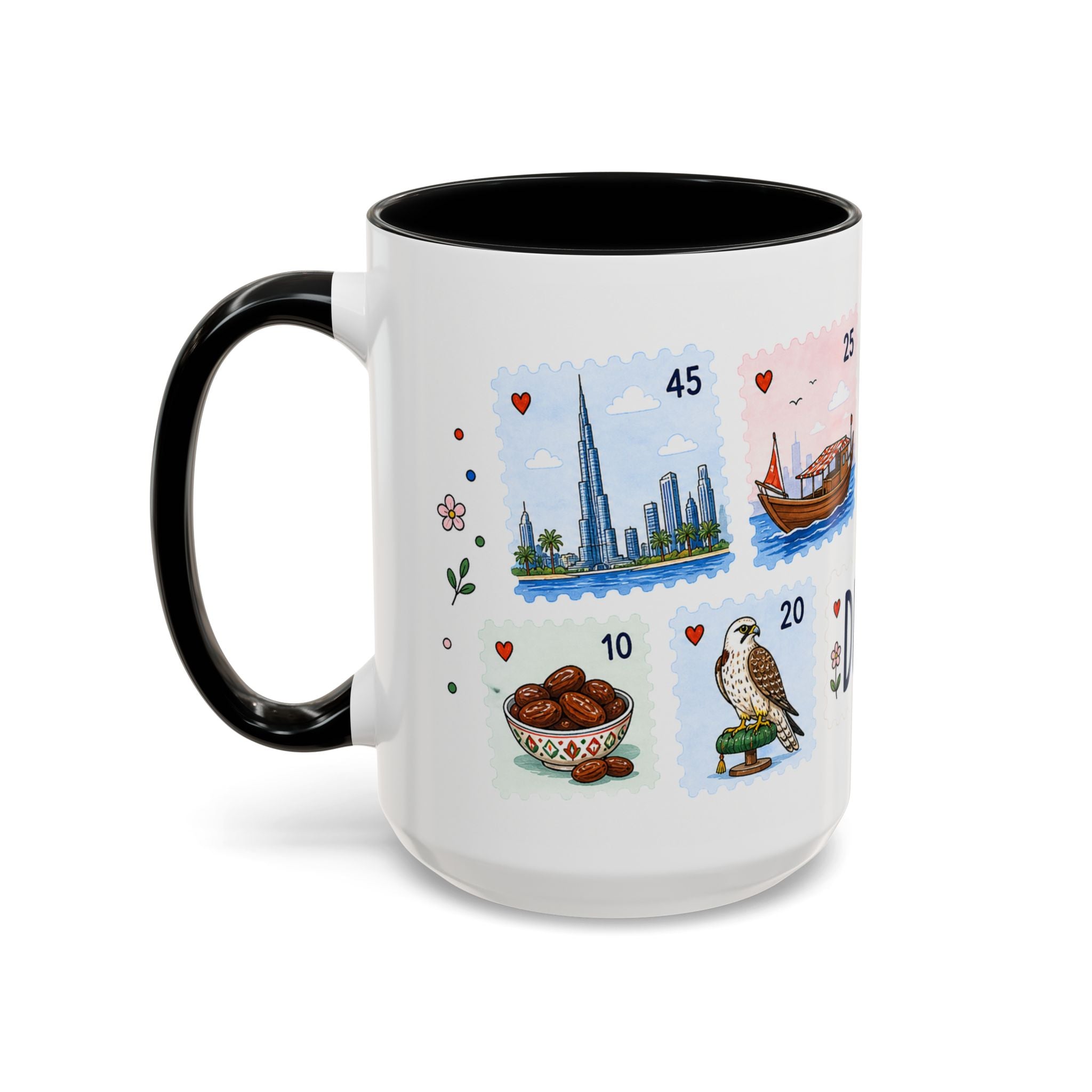 Dubai Coffee Mug | Postage Stamp Collage Mug | Travel Souvenir Accent Cup 11oz 15oz