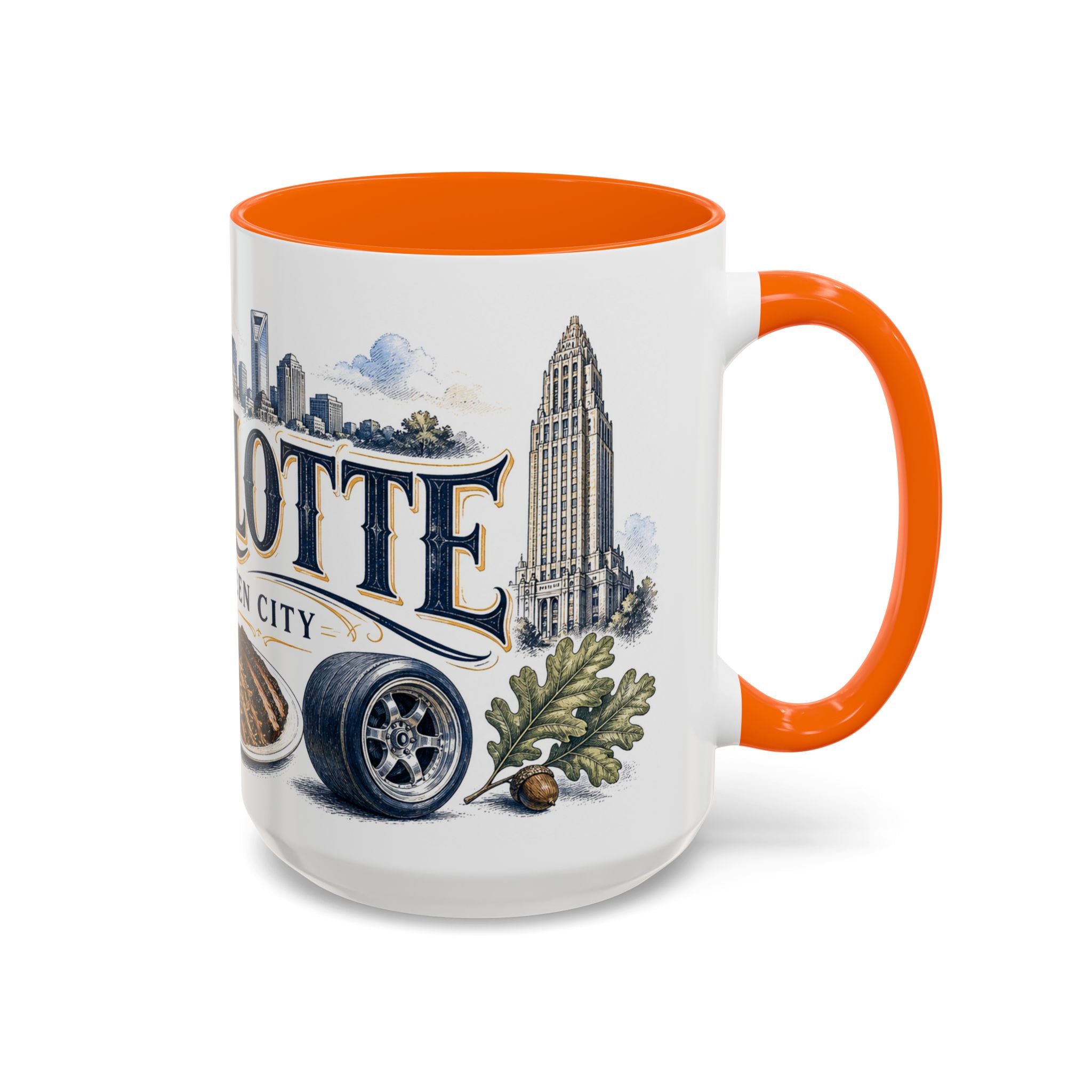 Charlotte Coffee Mug | United States Travel Souvenir | Vintage Illustrated City Gift | 11 oz 15 oz Accent Mug