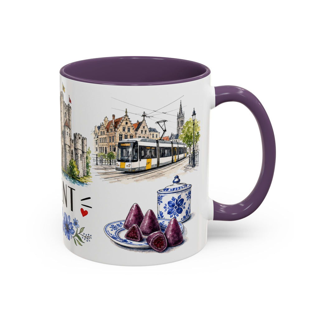 Ghent Illustrated Travel Mug | City Souvenir Accent Coffee Mug | 11oz 15oz Ceramic Cup