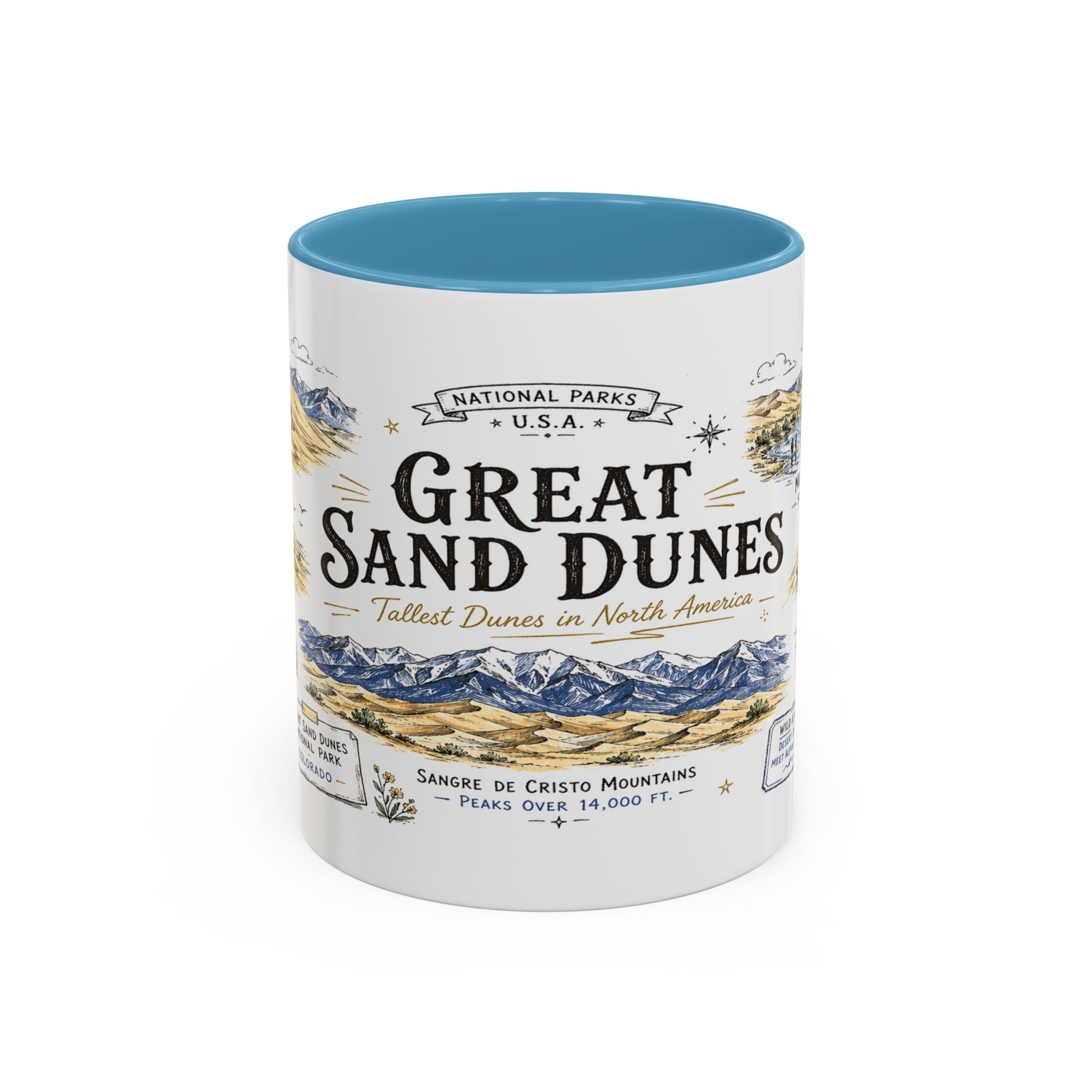 Great Sand Dunes National Park Coffee Mug | Colorado Desert Mountain Dunes Gift | Accent Color Ceramic 11oz 15oz