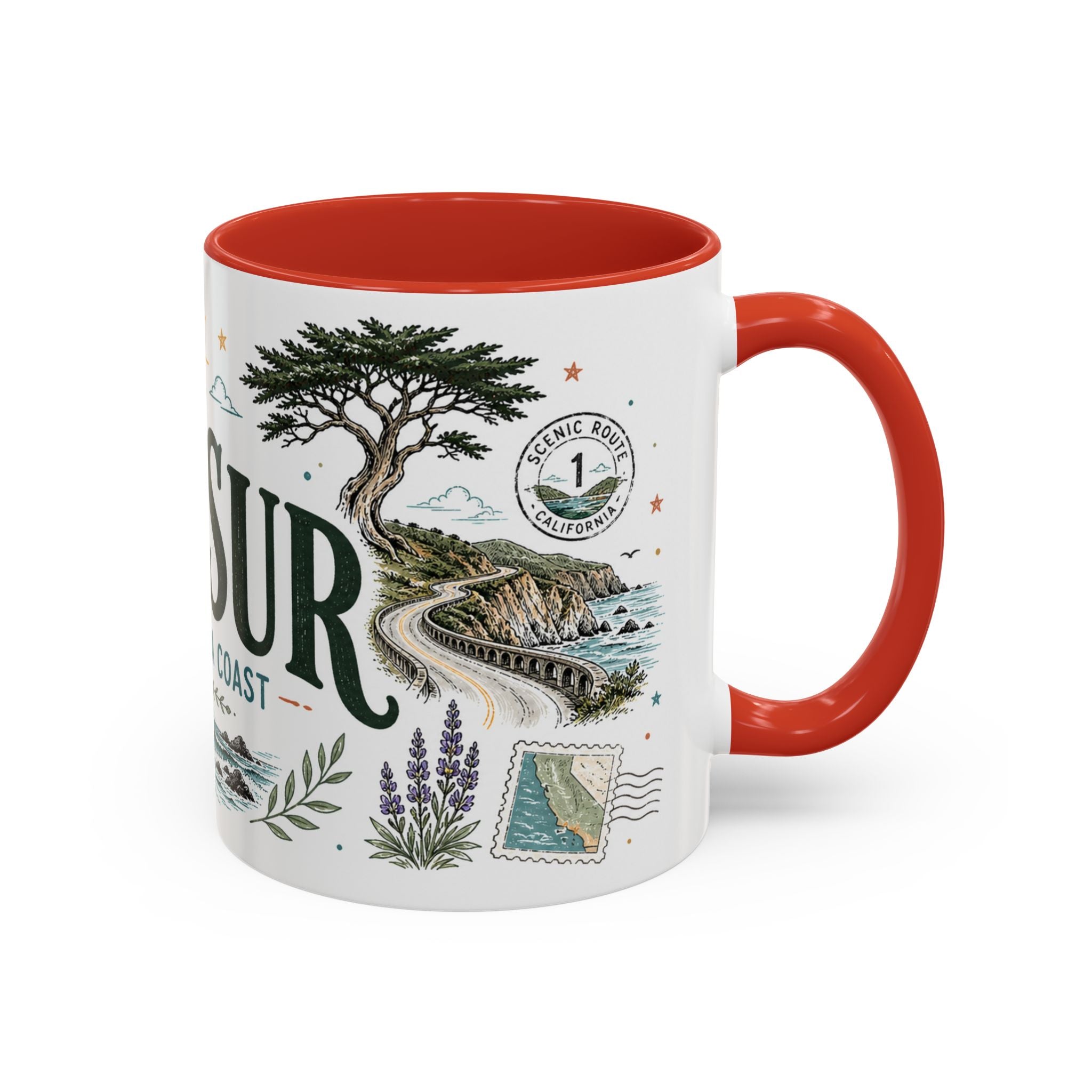 Big Sur Coffee Mug | Travel Destination Souvenir Gift | Accent Color Ceramic 11oz 15oz