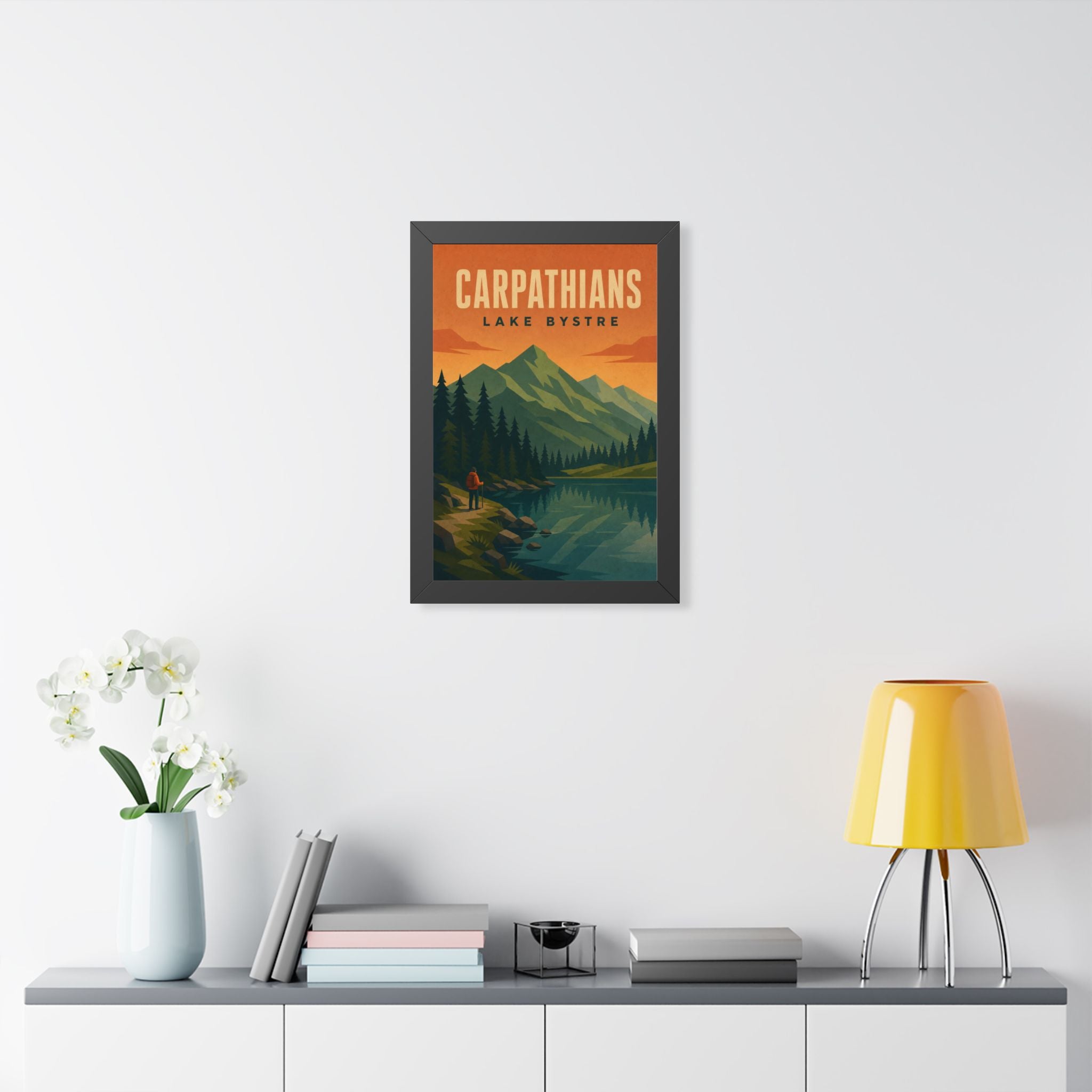 Carpathian Mountains Europe Framed Poster | Vintage Travel Wall Art | Black Walnut White Frame | 16x24 20x30