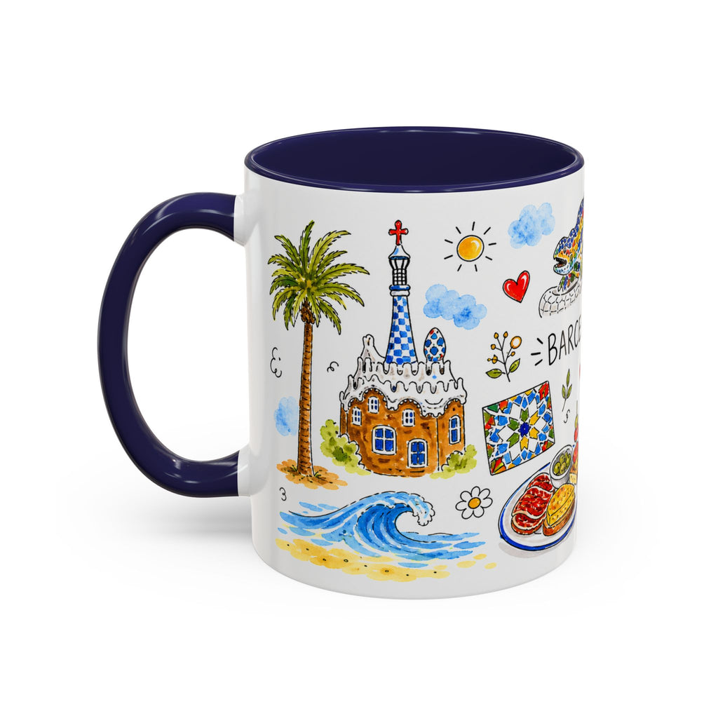 Barcelona Travel Mug | European City Souvenir Accent Coffee Mug | 11oz 15oz Ceramic Cup