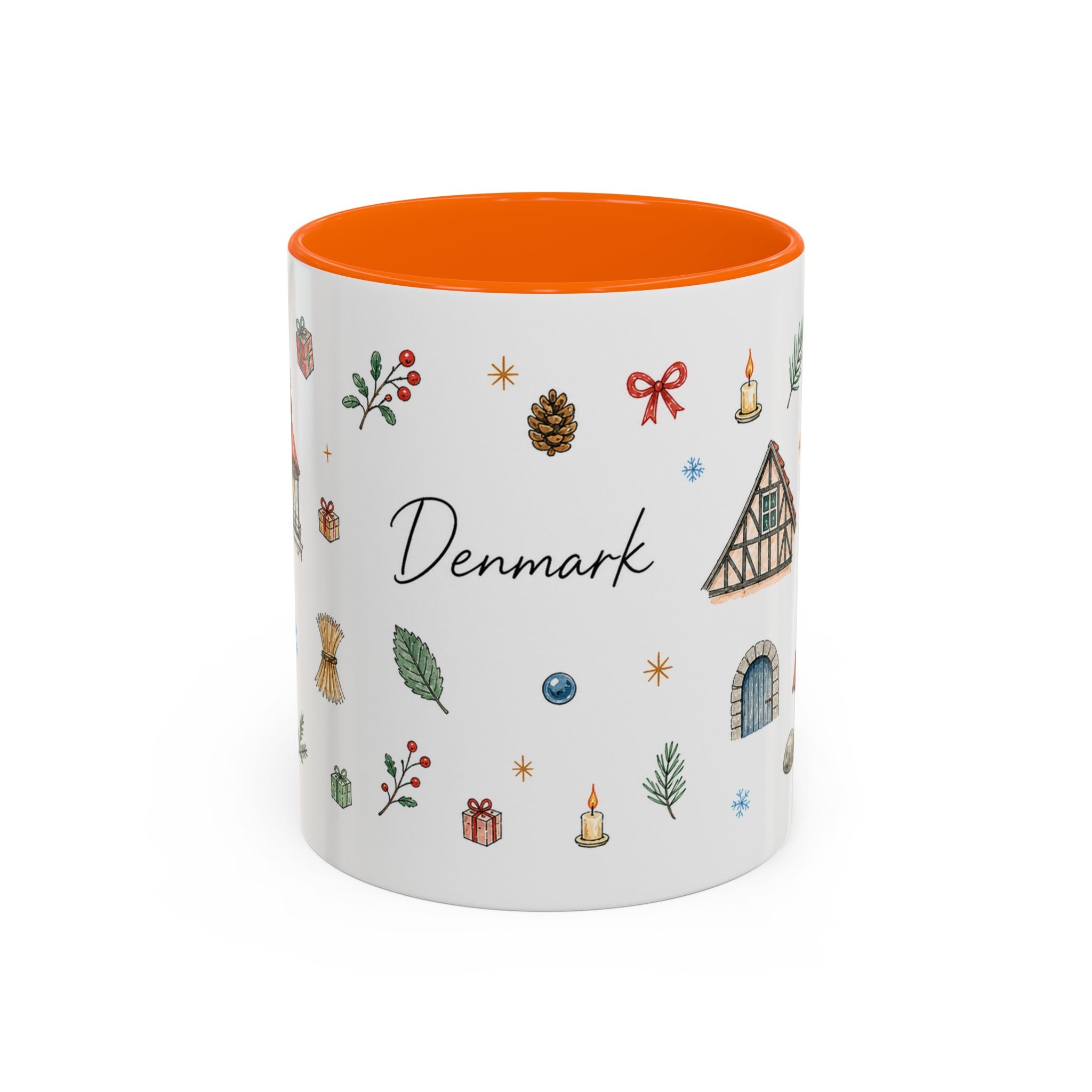 Denmark Christmas Mug | Watercolor Travel Souvenir | Holiday Gift | Accent Ceramic Coffee Cup 11oz 15oz