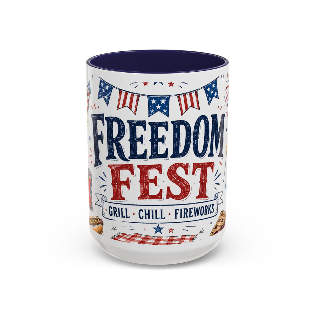 Freedom Fest Coffee Mug | Grill Chill Fireworks 4th of July | Accent Color Ceramic 11oz 15oz