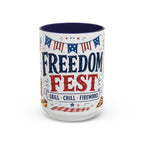 Freedom Fest Coffee Mug | Grill Chill Fireworks 4th of July | Accent Color Ceramic 11oz 15oz