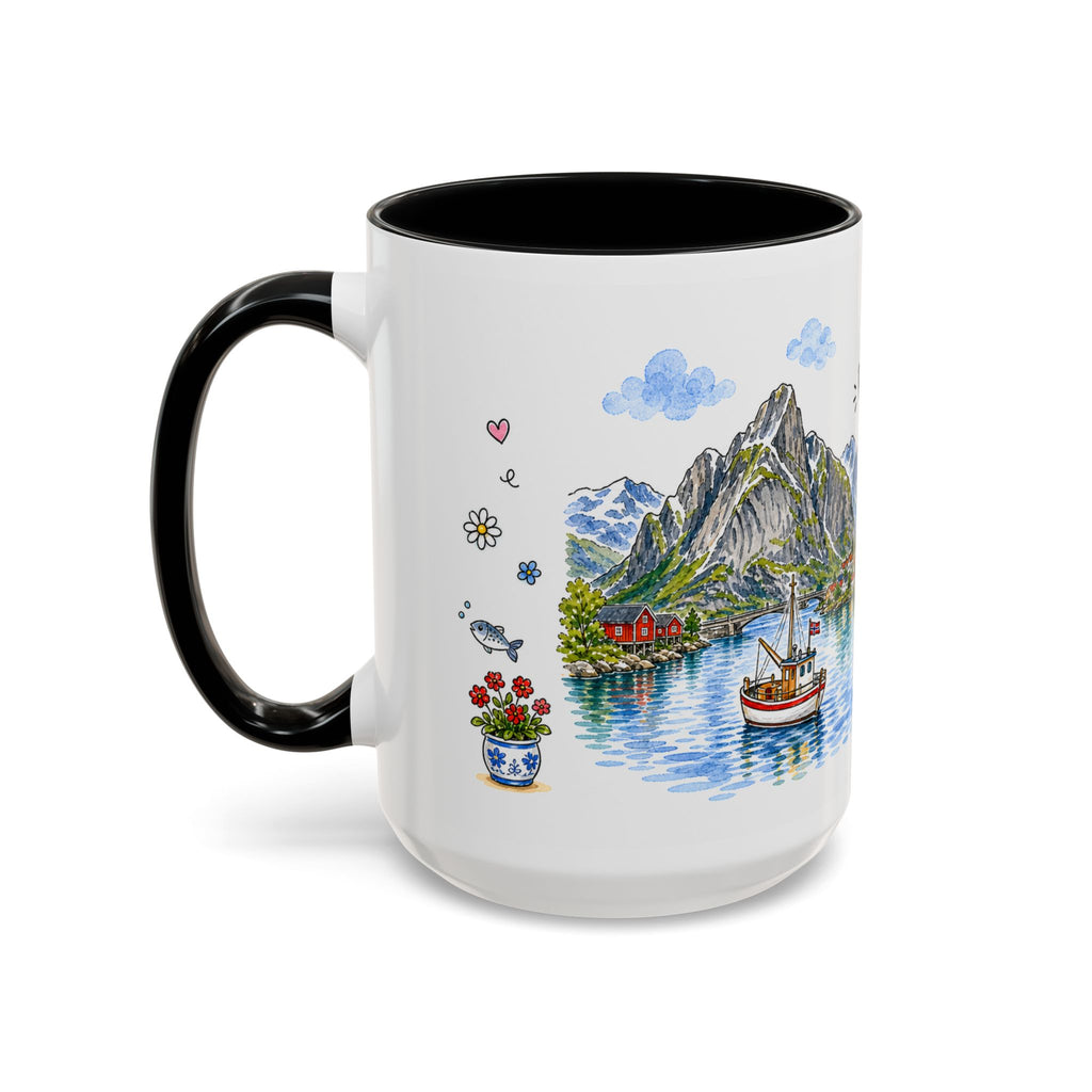 Reine Illustrated Travel Mug | Norway Souvenir Accent Coffee Mug | 11oz 15oz Ceramic Cup