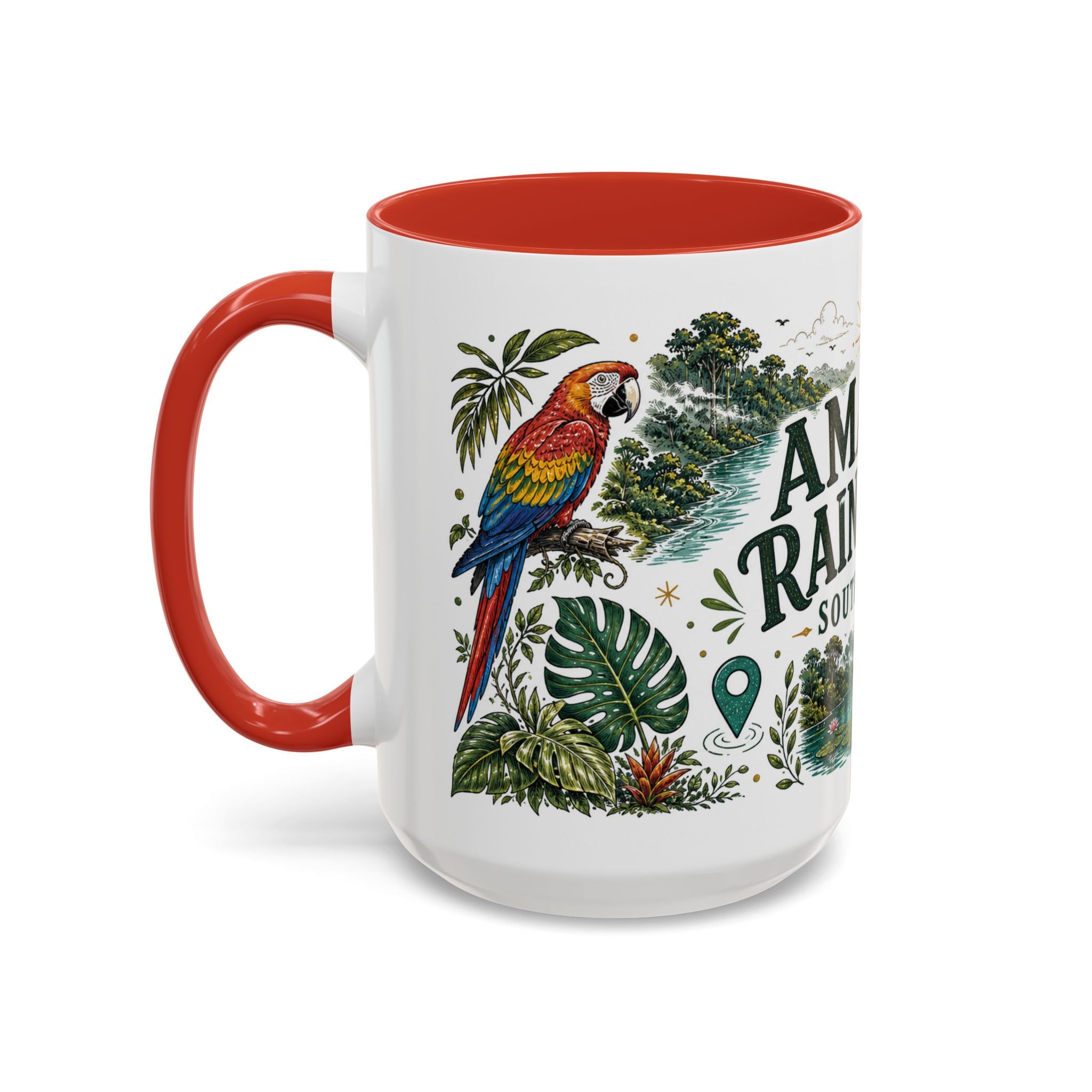 Amazon Rainforest Coffee Mug | Travel Destination Souvenir Gift | Accent Color Ceramic 11oz 15oz