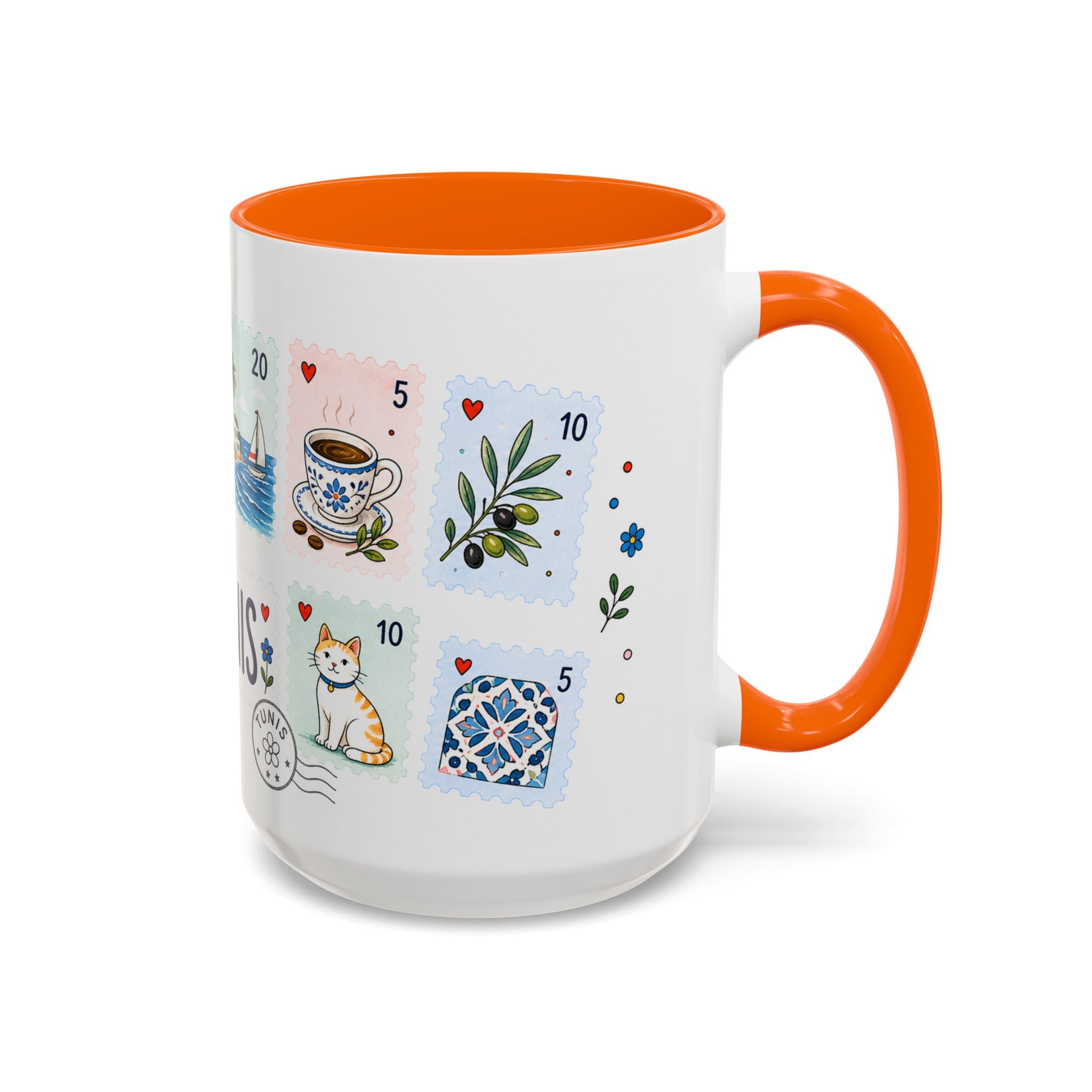 Tunis Coffee Mug | Postage Stamp Collage Mug | Travel Souvenir Accent Cup 11oz 15oz